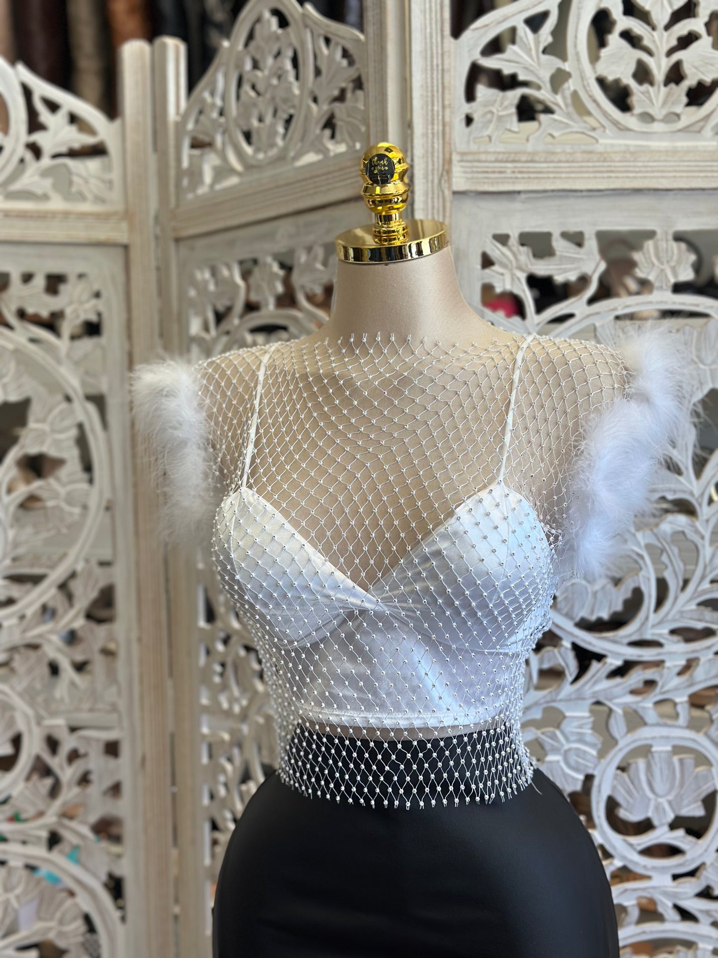 Feathered Netted Top and Undershirt - Estira, Stretchy