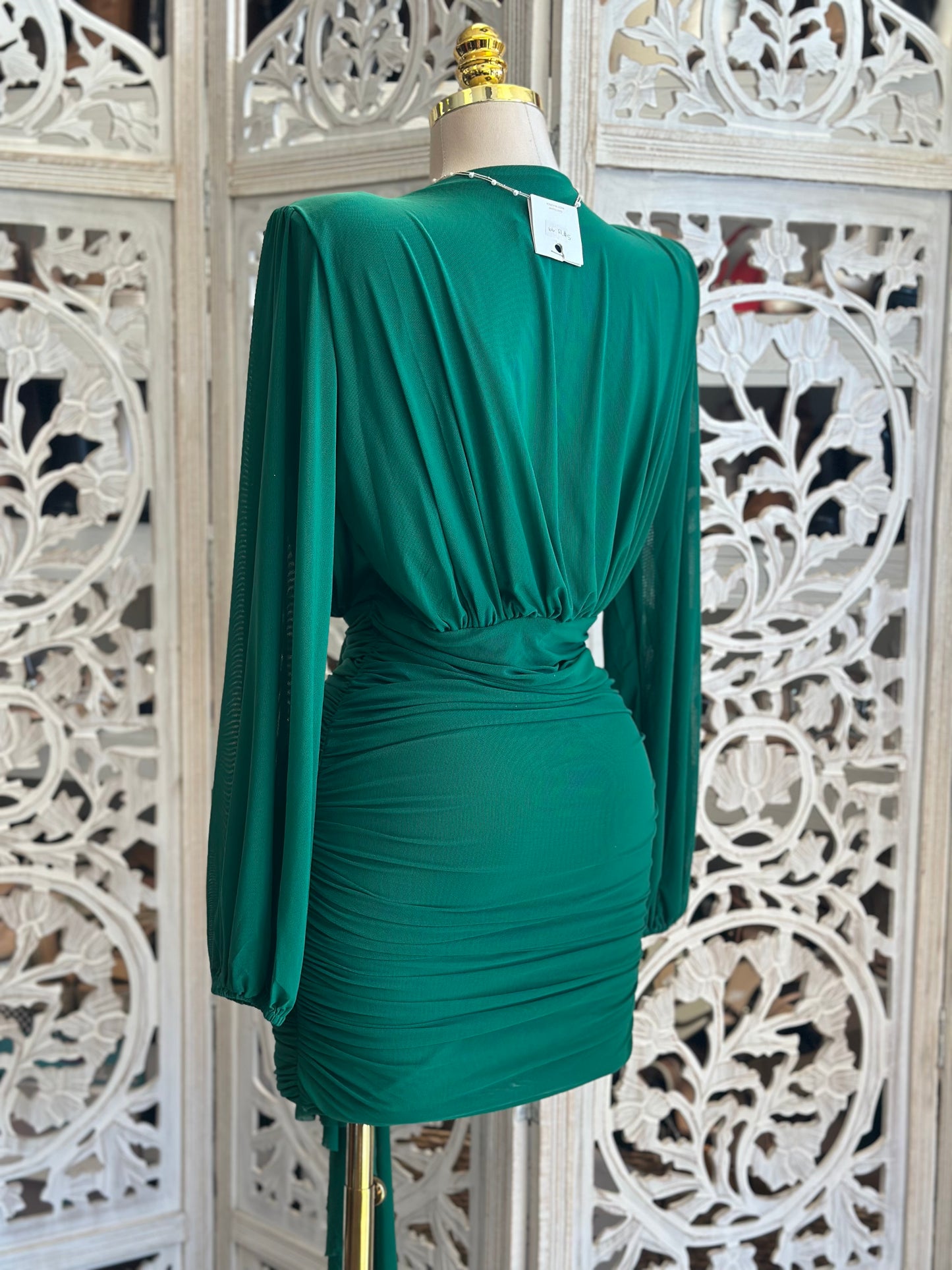 Pine Deep V Wrapped Mini Dress- Stretchy,Estira