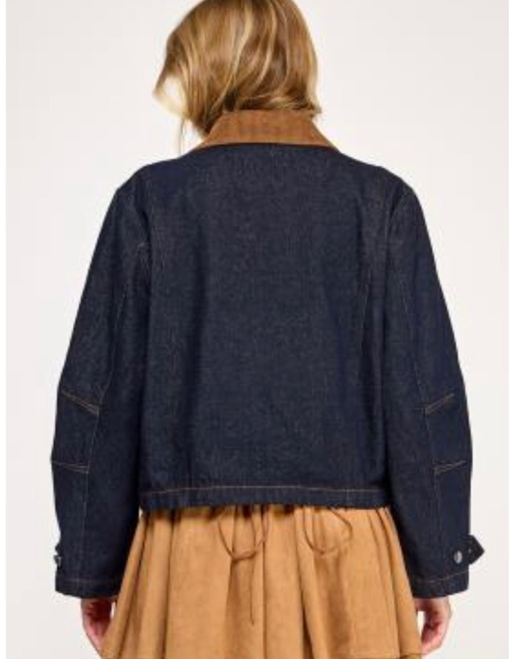 Corduroy Neck Denim Cropped Jacket