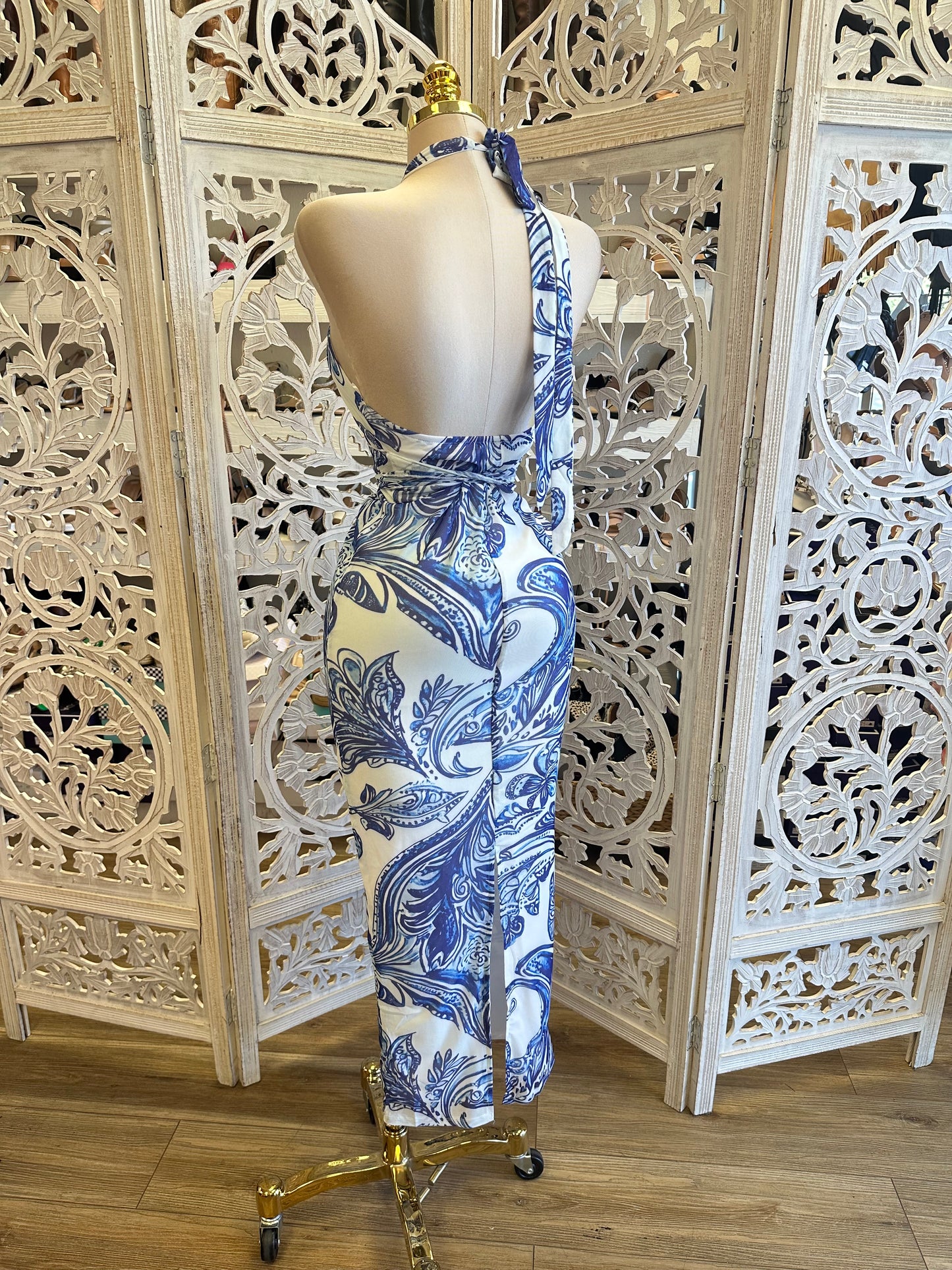 Cabo Halter Pattern Dress-Estira, Stretchy
