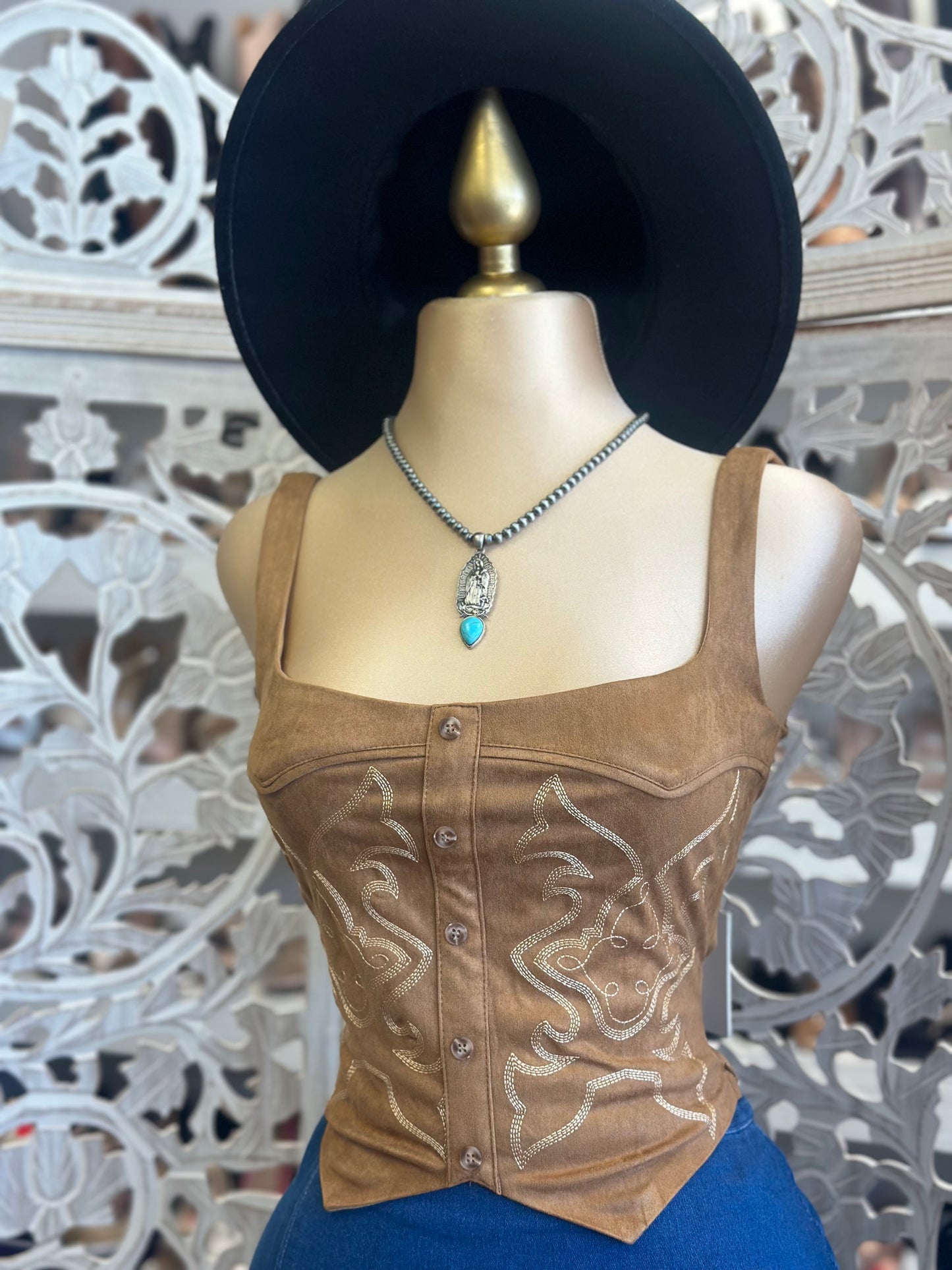 Suede Western Corset Top -no estira