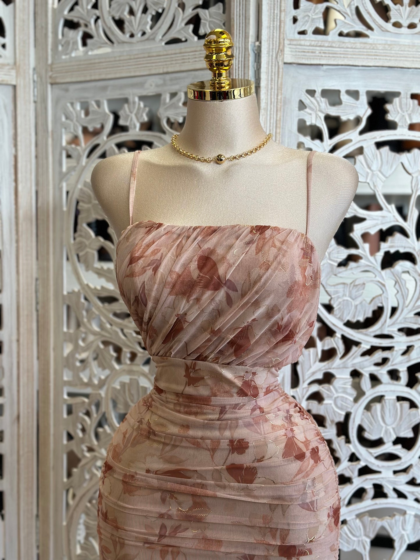 Mesh Blush Floral Dress-Stretchy,Estira