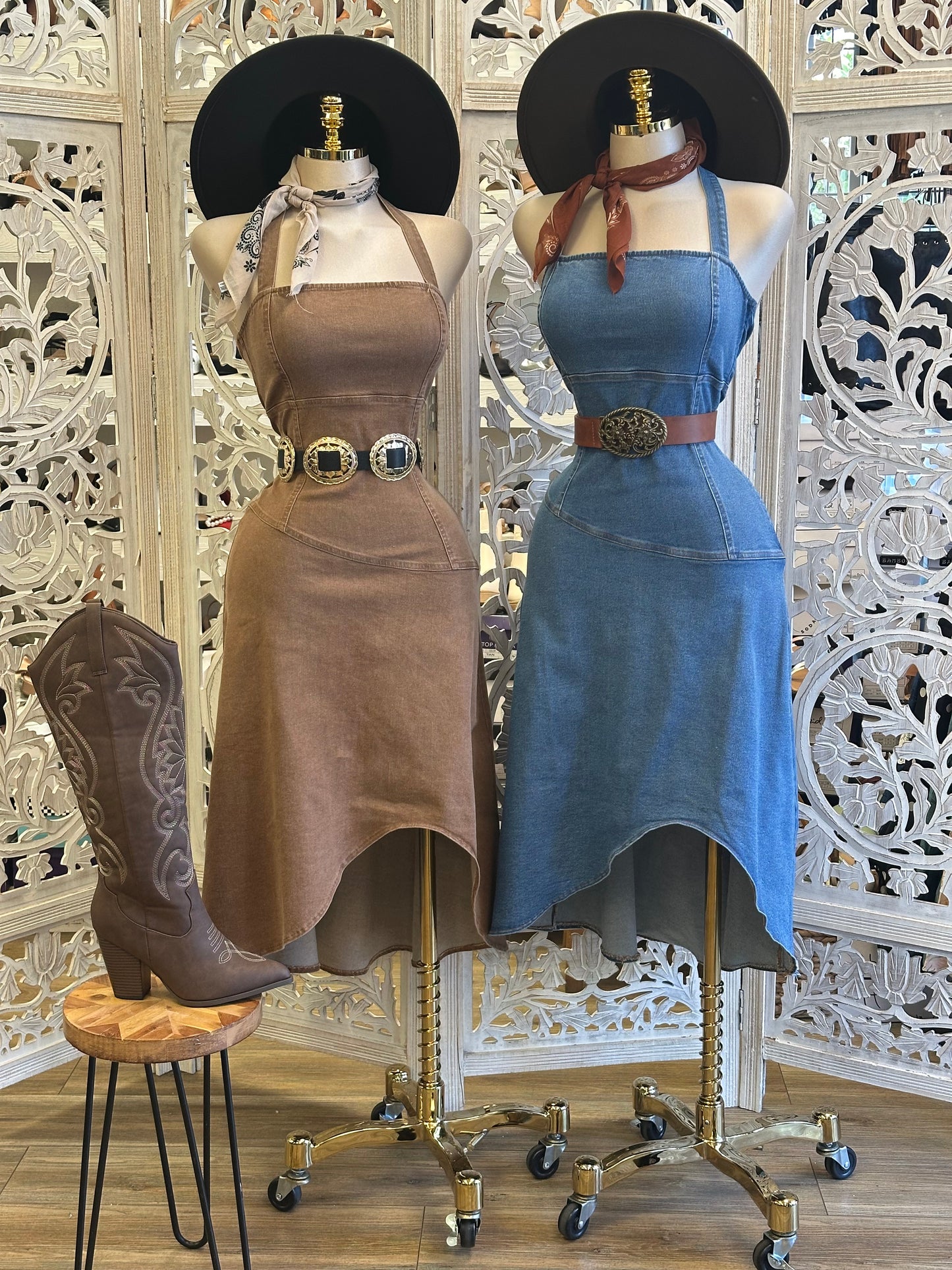 Oval Denim Halter Dress- Stretchy ,Estira