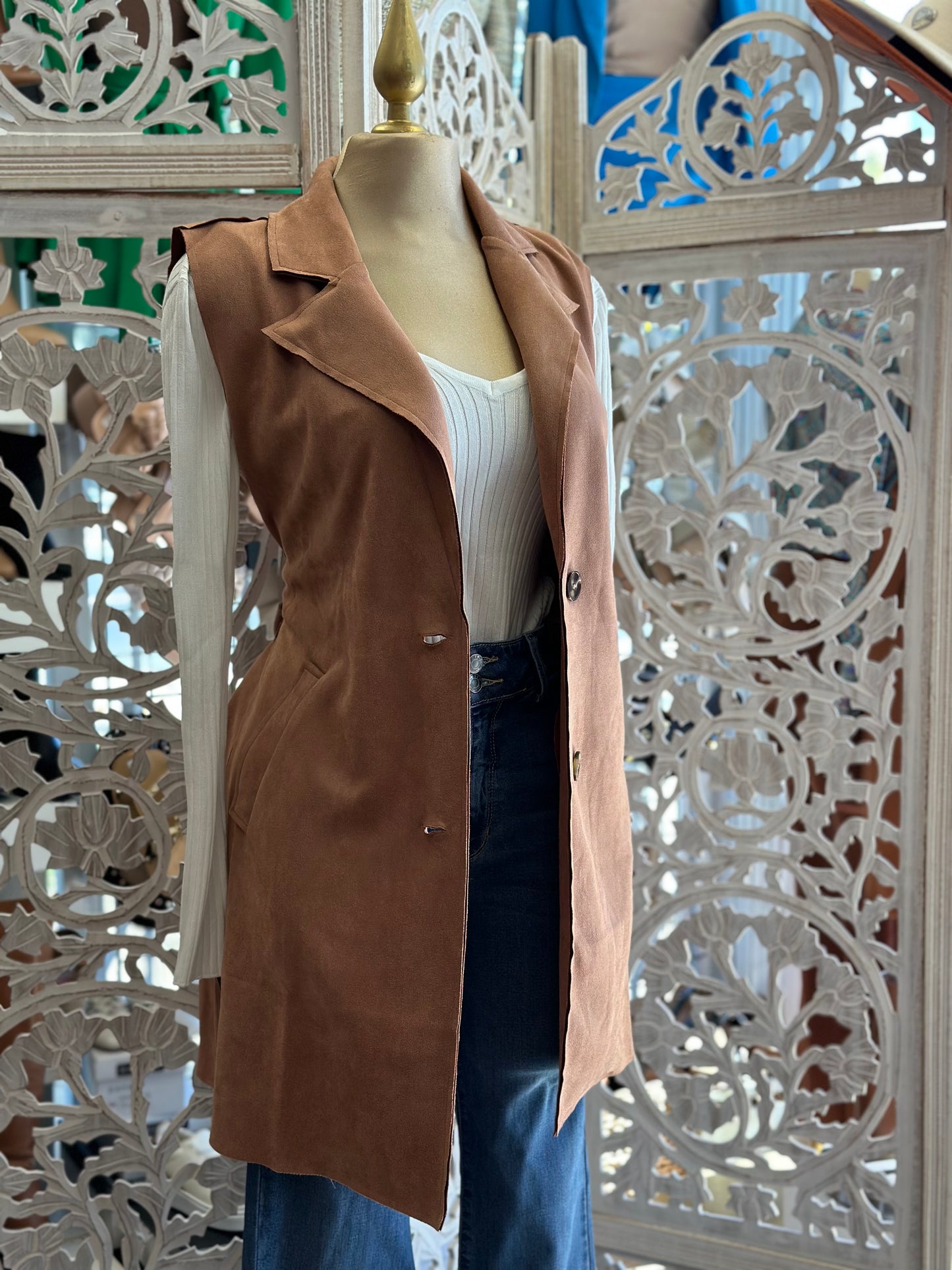 Khaki Suede Long Vest