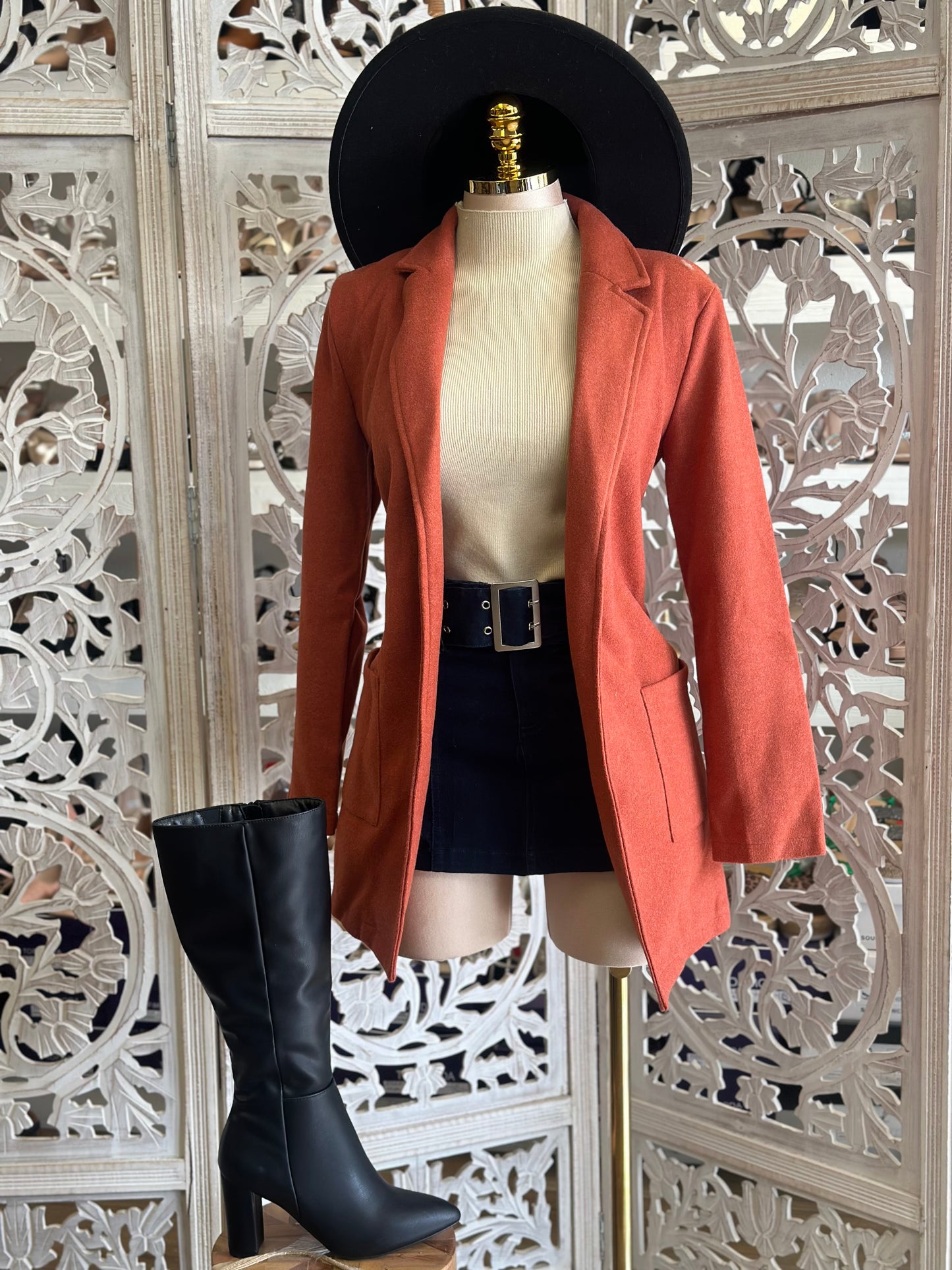 Coral Square Pocket Blazer Coat- Stretchy, Estira