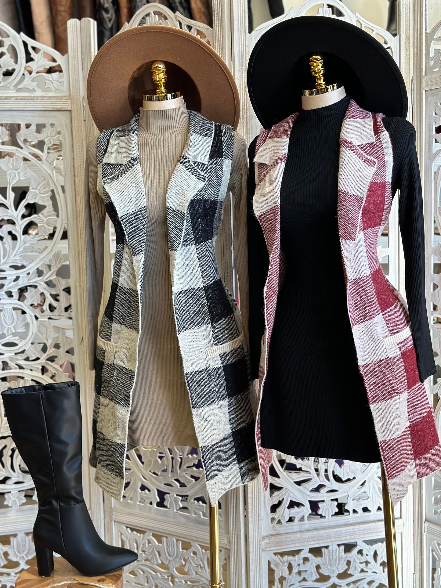 Plaid Pattern Blazer Vest