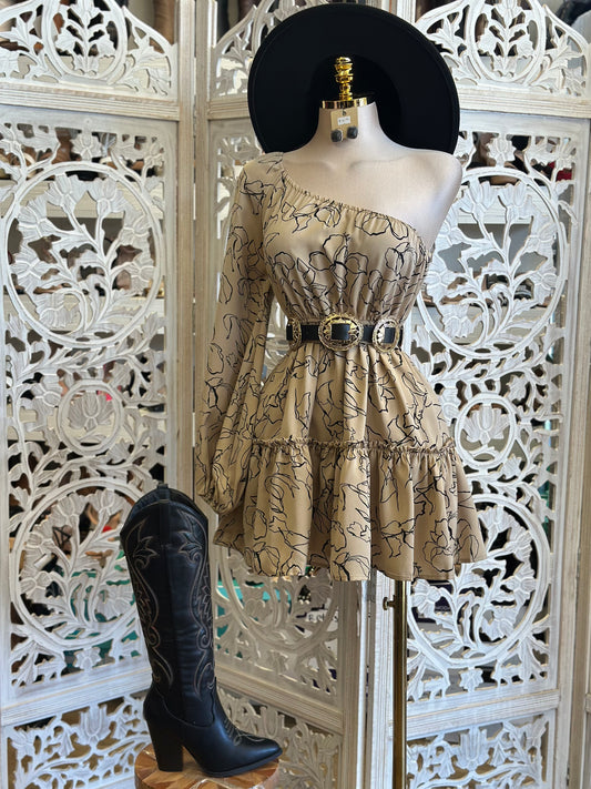 One Sleeve Tiered Floral Mini Dress