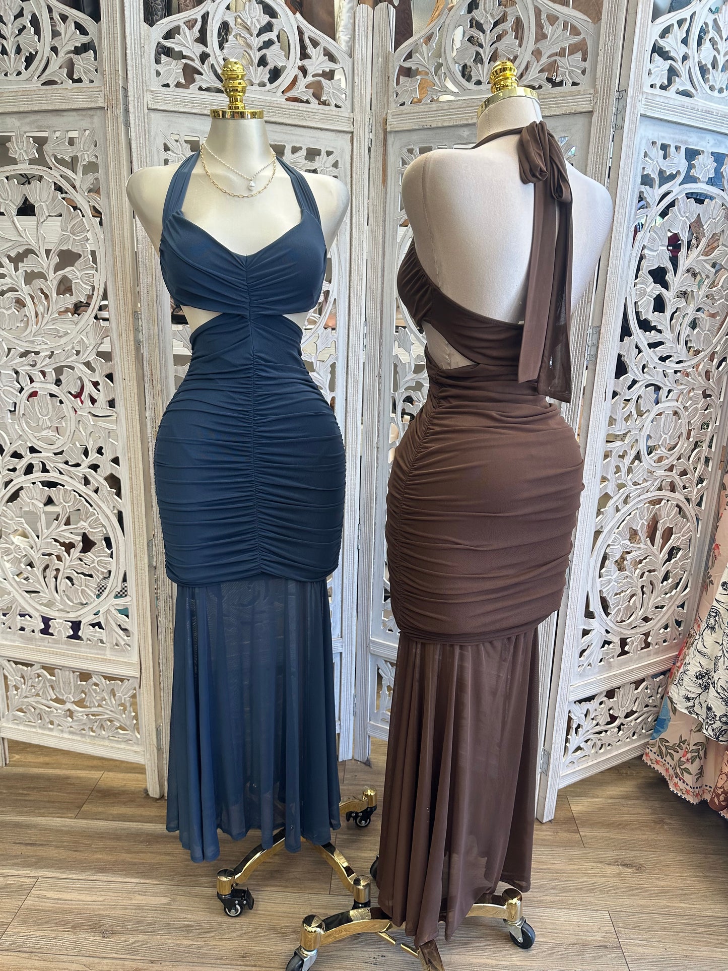 Halter Cutout Maxi Dress- Estira, Stretchy