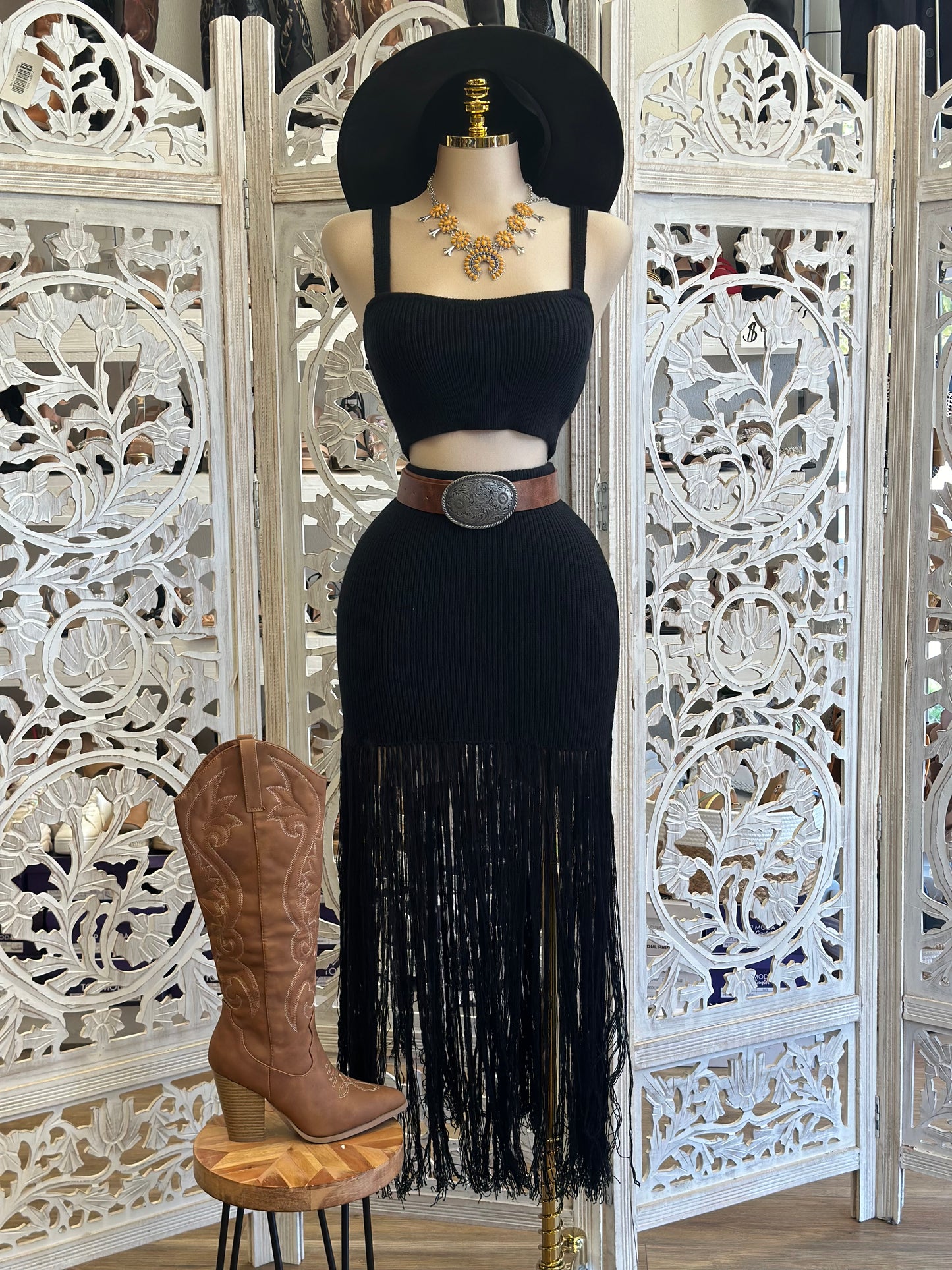 Black Ribbed Fringe Set- Stretchy, Estira