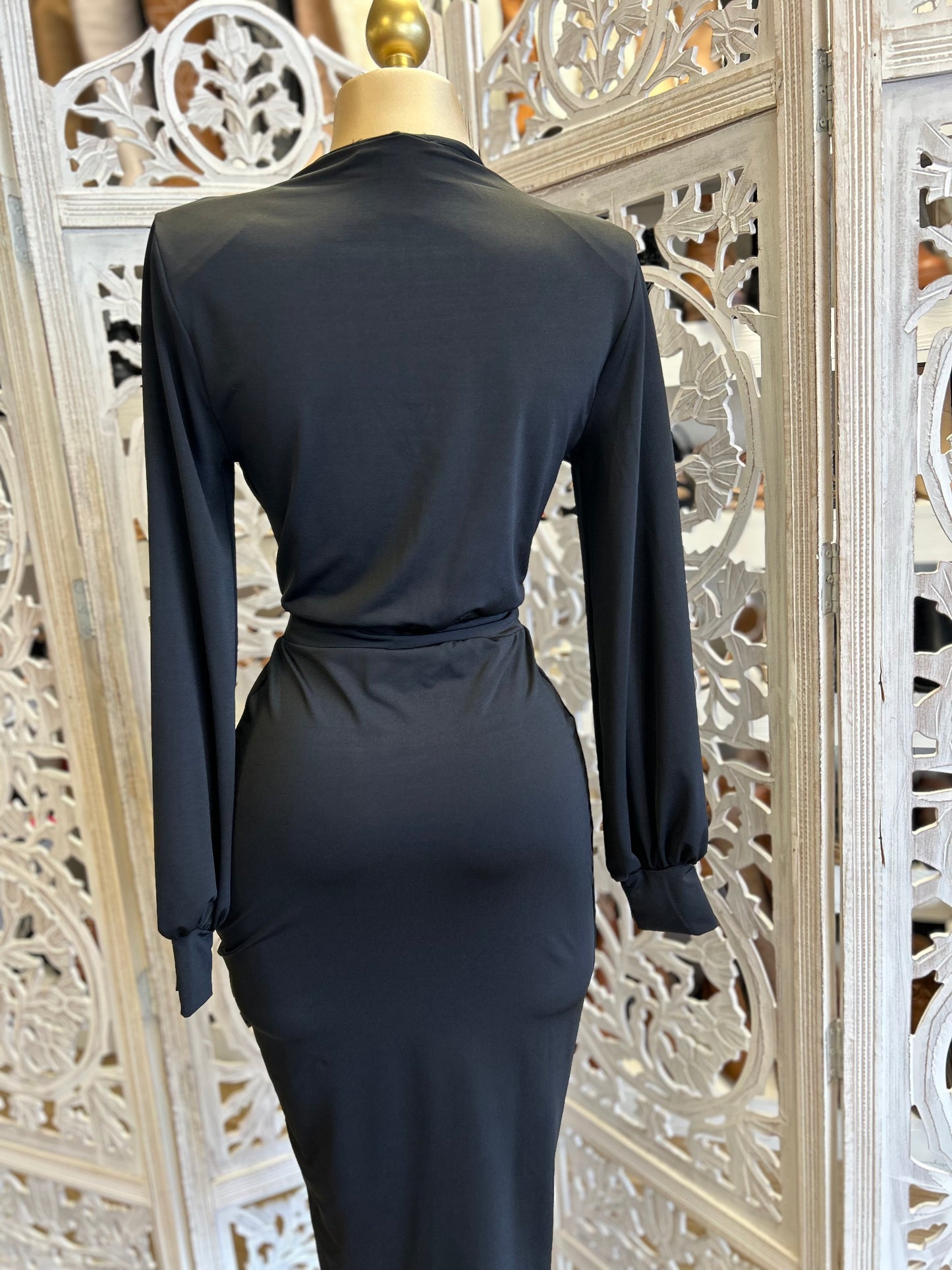 Black Draped Midi Dress- Very Stretchy