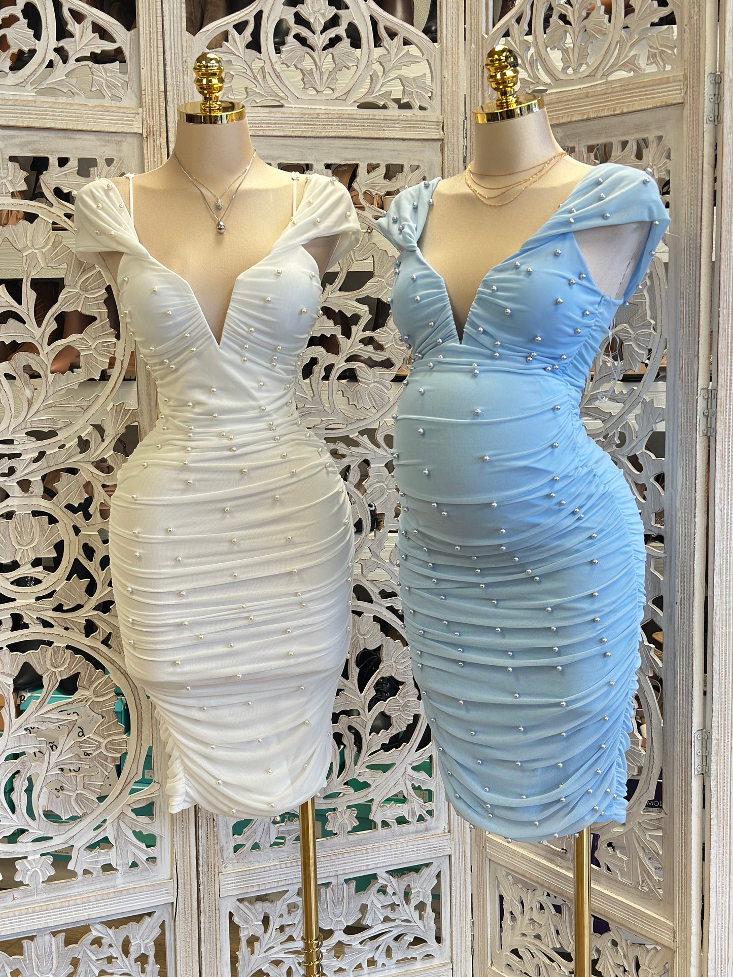 Embellished V Ruched Dress- Stretchy,Estira