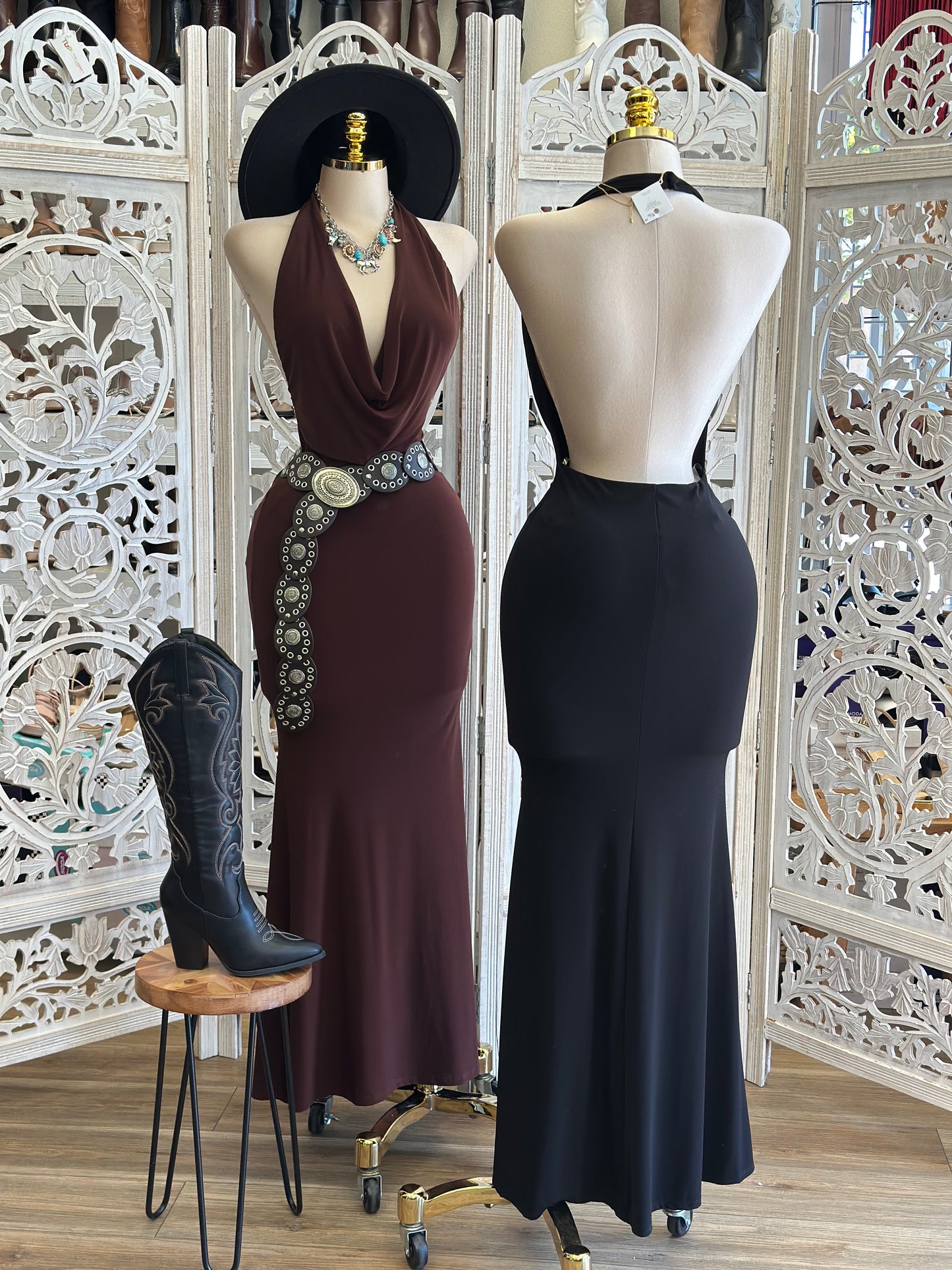 Halter Bare Back Maxi Dress- Stretchy,Estira