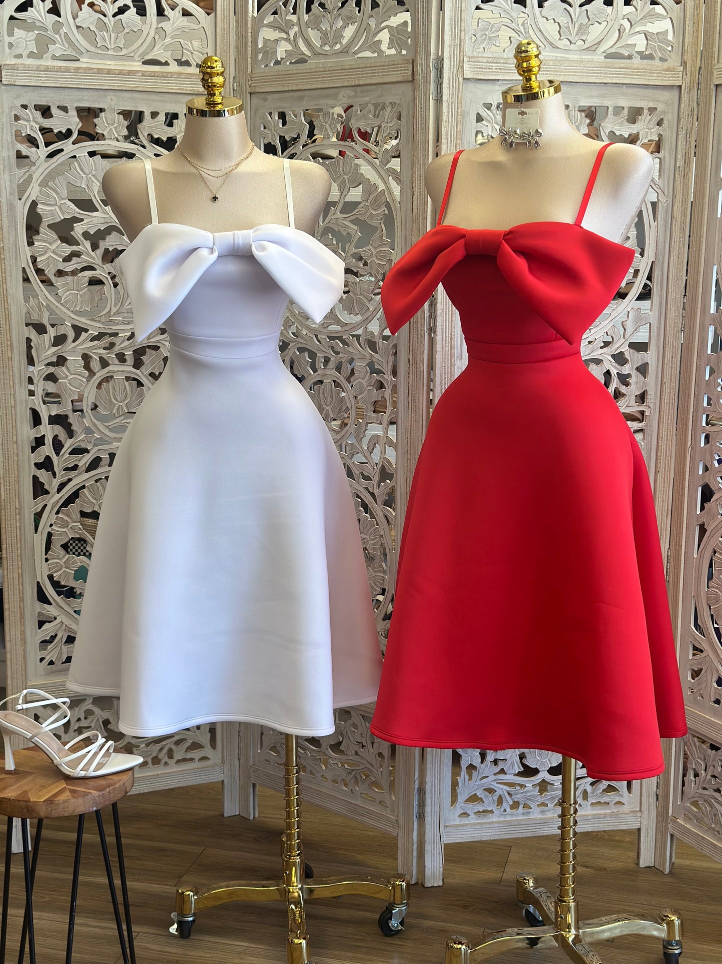 Bow Fit and Flare Dress-Estira, Stretchy