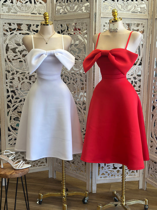 Bow Fit and Flare Dress-Estira, Stretchy