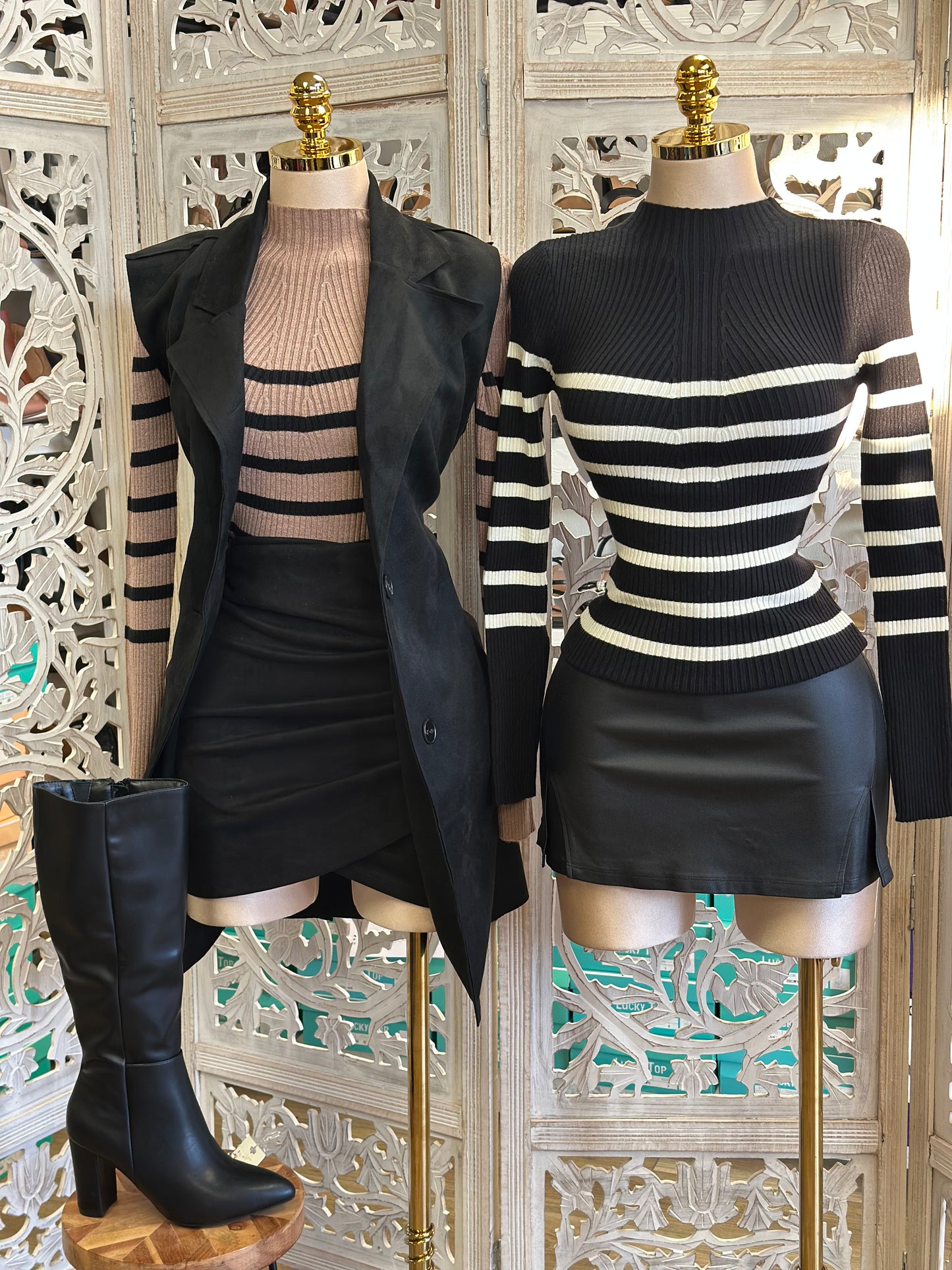 Striped Ribbed Asymmetrical Blouse- Estira, Stretchy