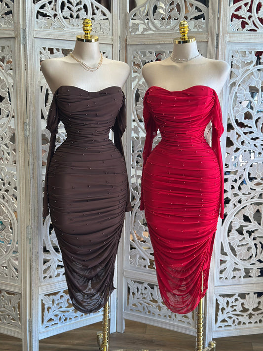 Pearl Full Mesh Ruched Dress- Stretchy,Estira