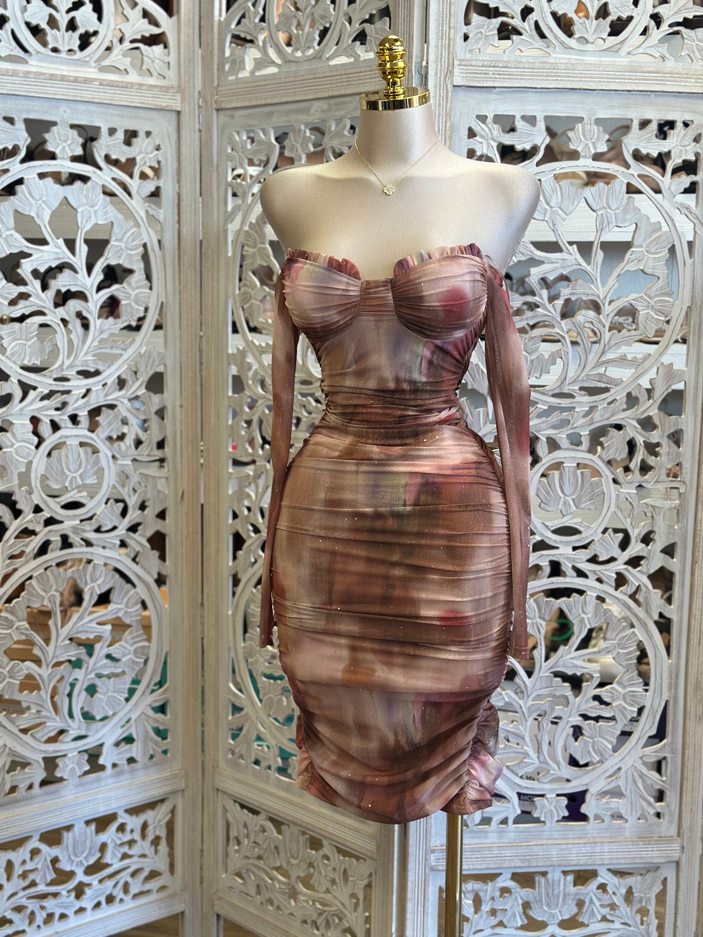 Multi Color Ruched Bodycon Dress- Stretchy, Estira lo