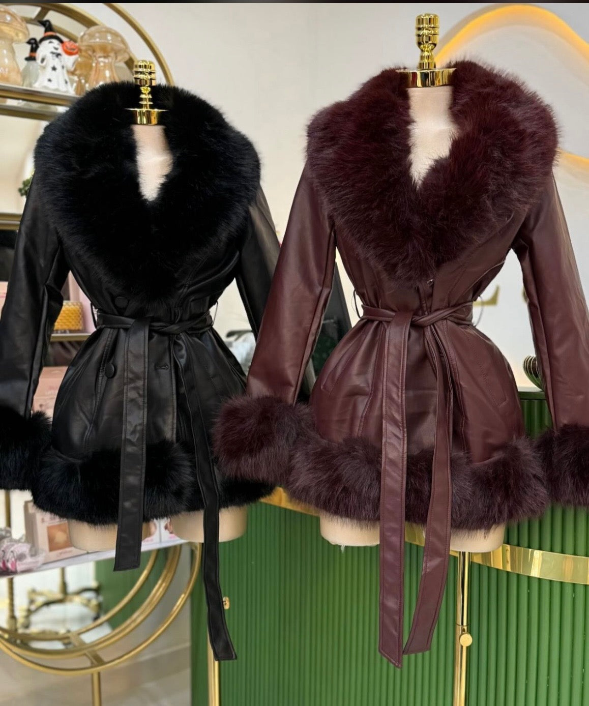 Furry Faux Leather Coat