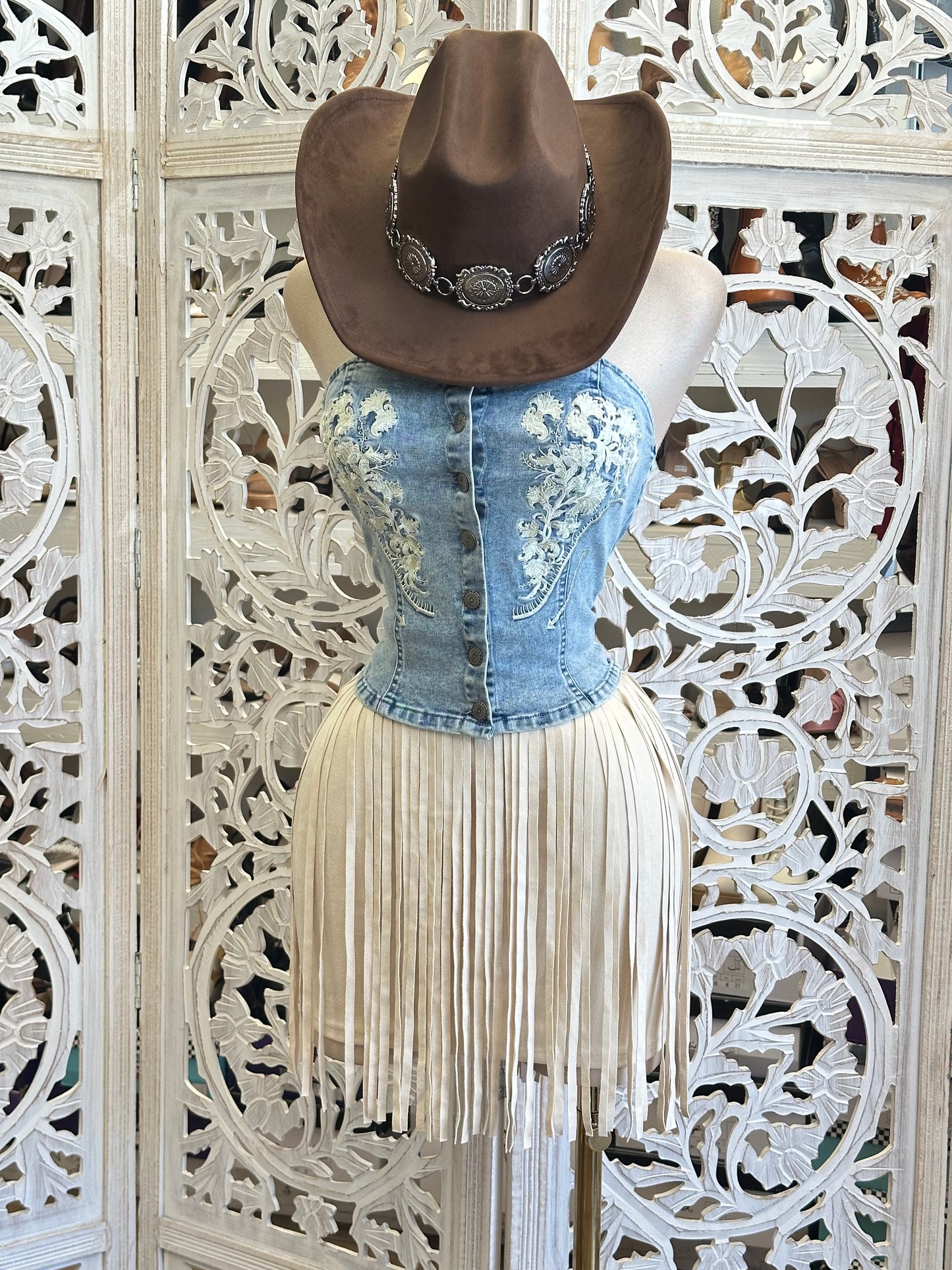 Bone Fringe Mini Skirt- Stretchy , Estira