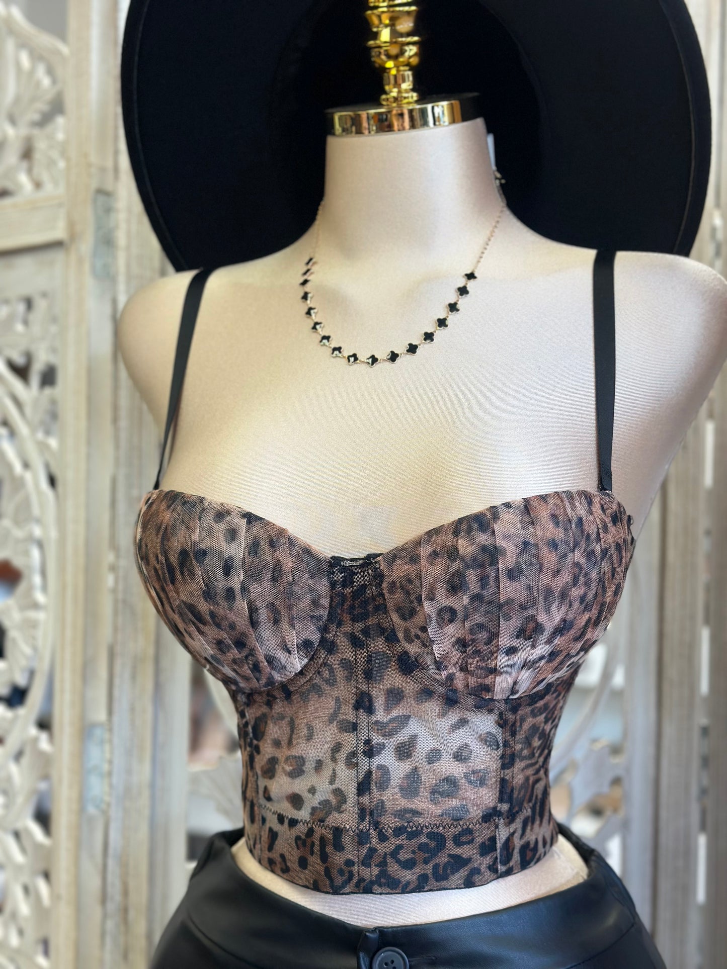 Mesh Cupped Cheetah Crop Top- Stretchy,Estira