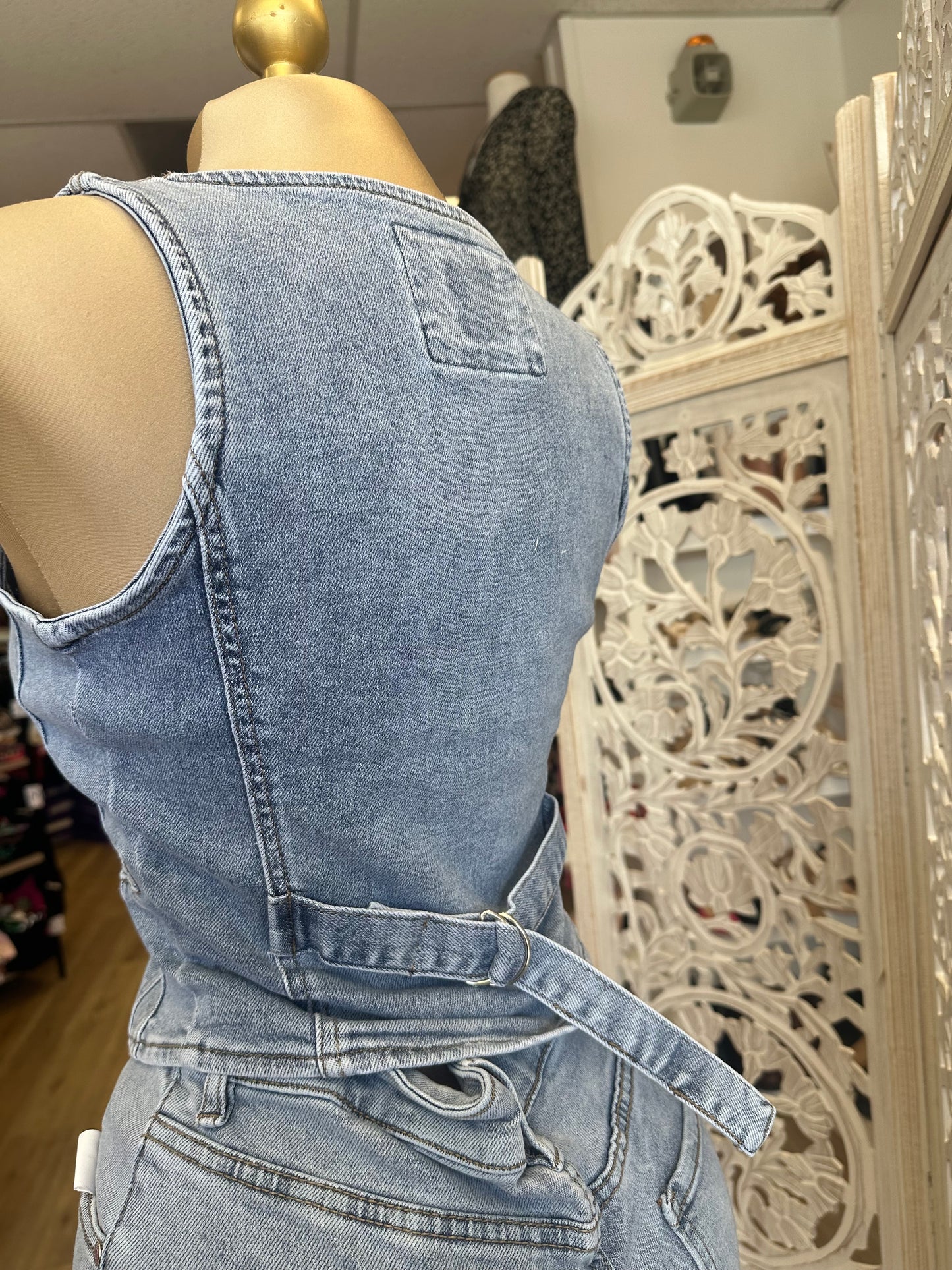 Denim Vest Button Top- Slightly Stretchy