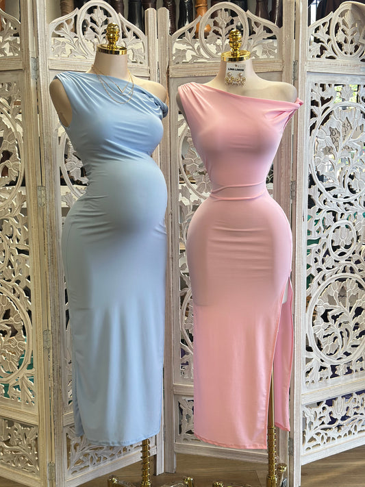 Asymmetrical Solid Slit Dress- Stretchy,Estira .. material delgado