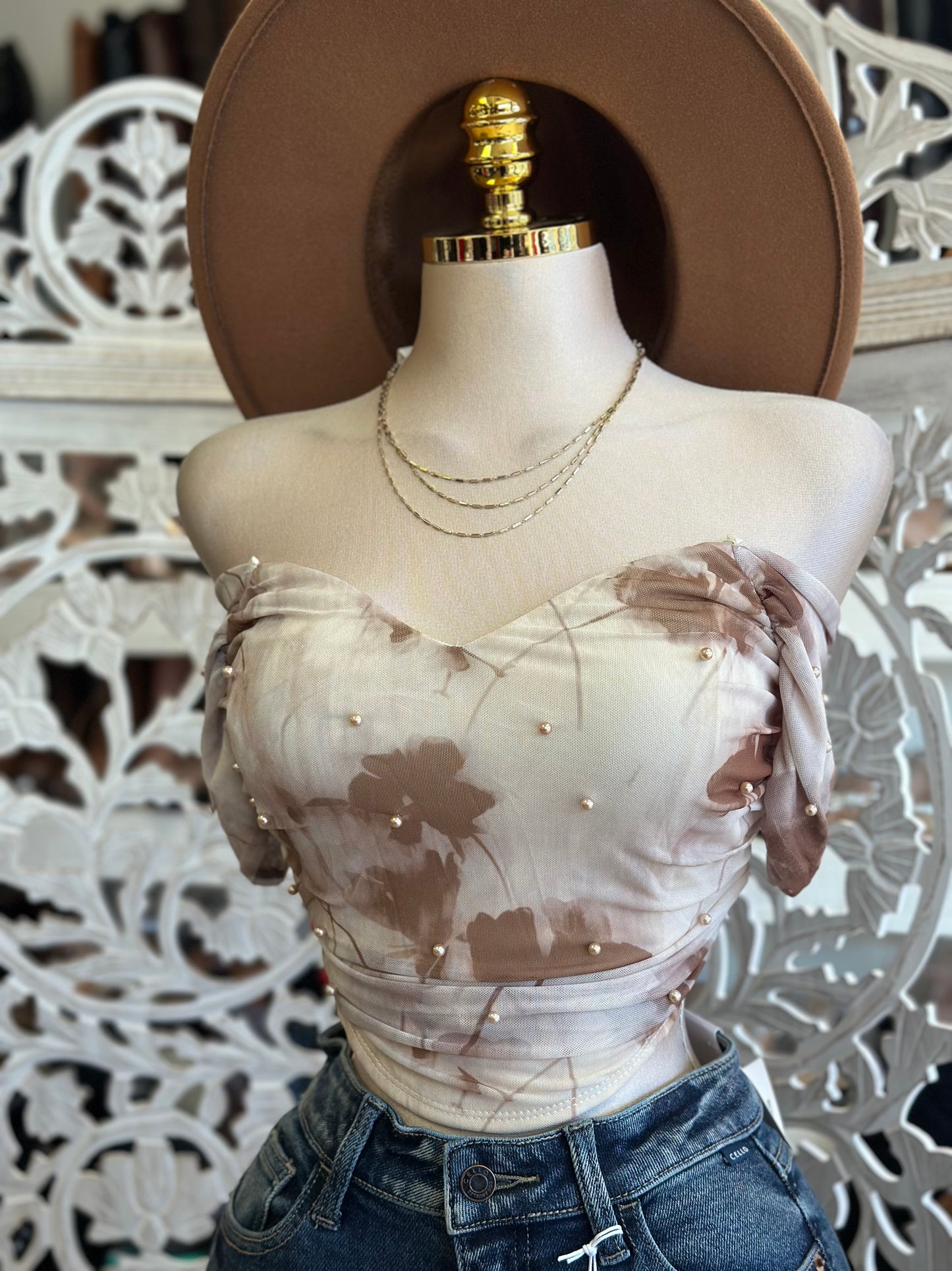 Pearl Multi Pattern Crop Top- Estira, Stretchy