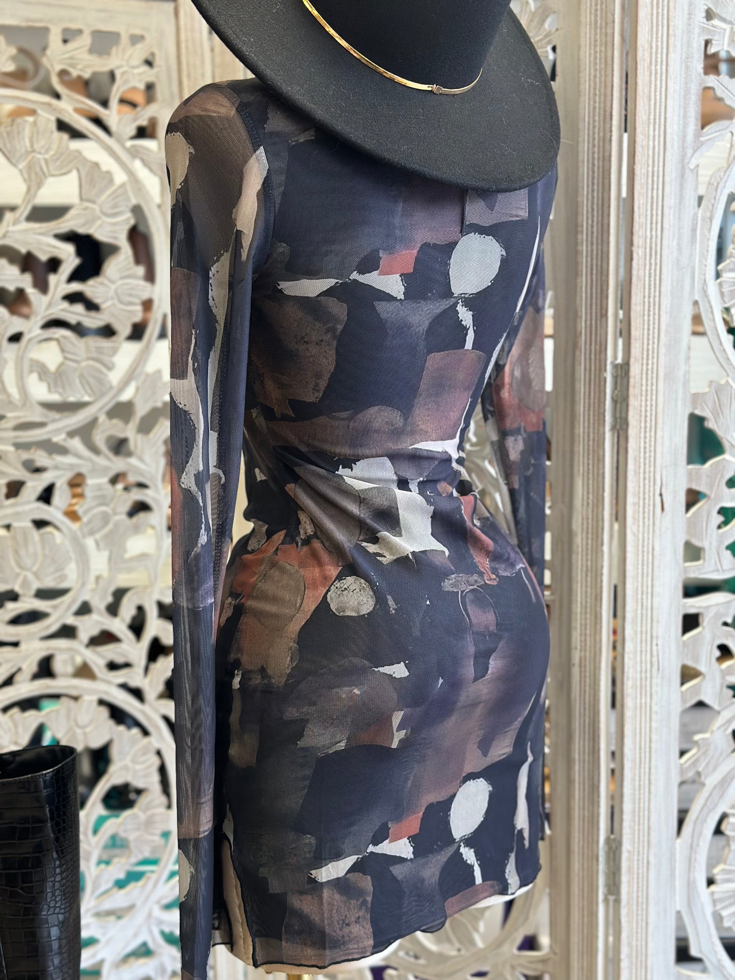 Asymmetrical Pattern Mini Dress- Stretchy,Estira