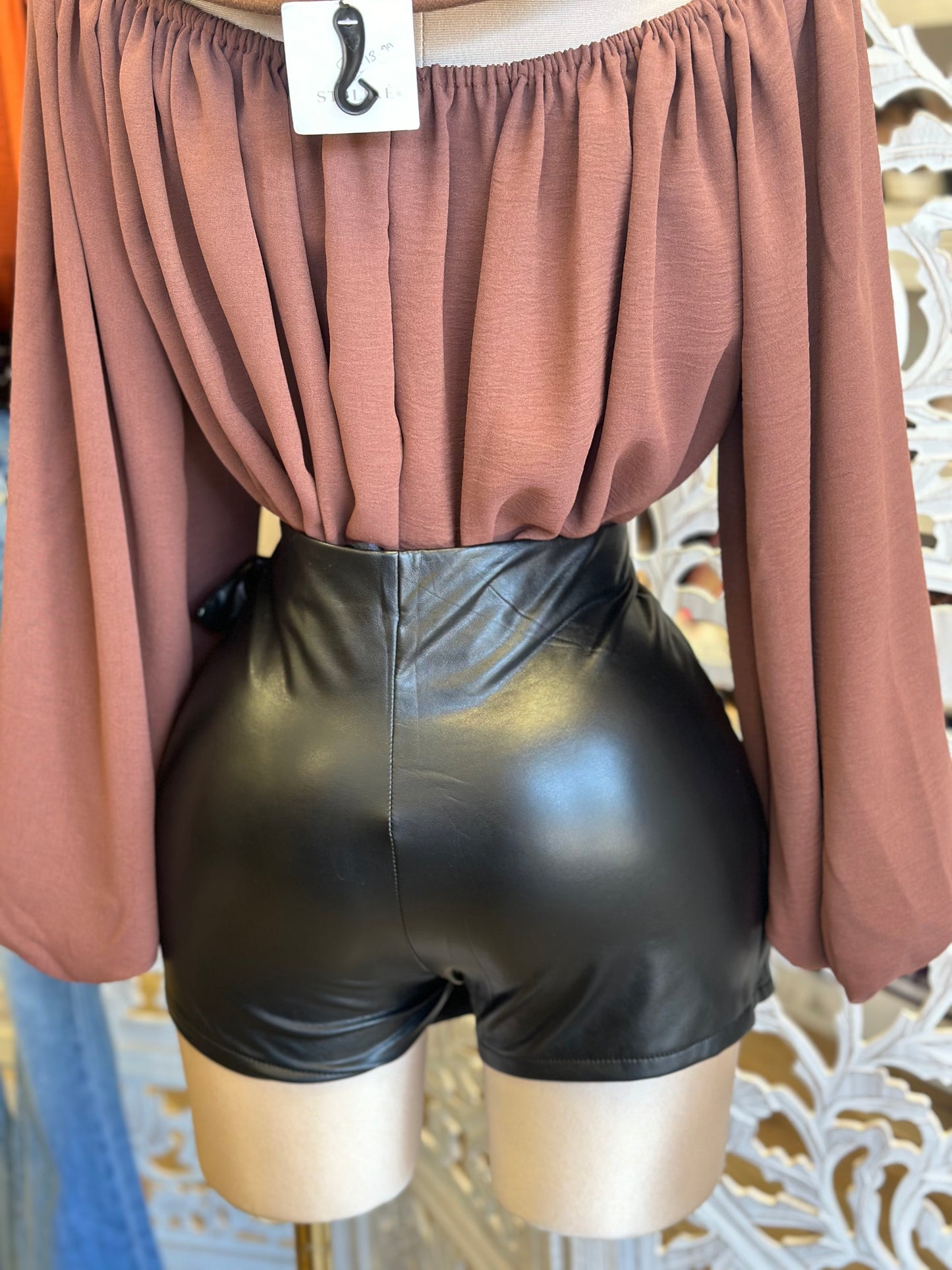 Faux Leather Wrapped Skort- Estira, Stretchy