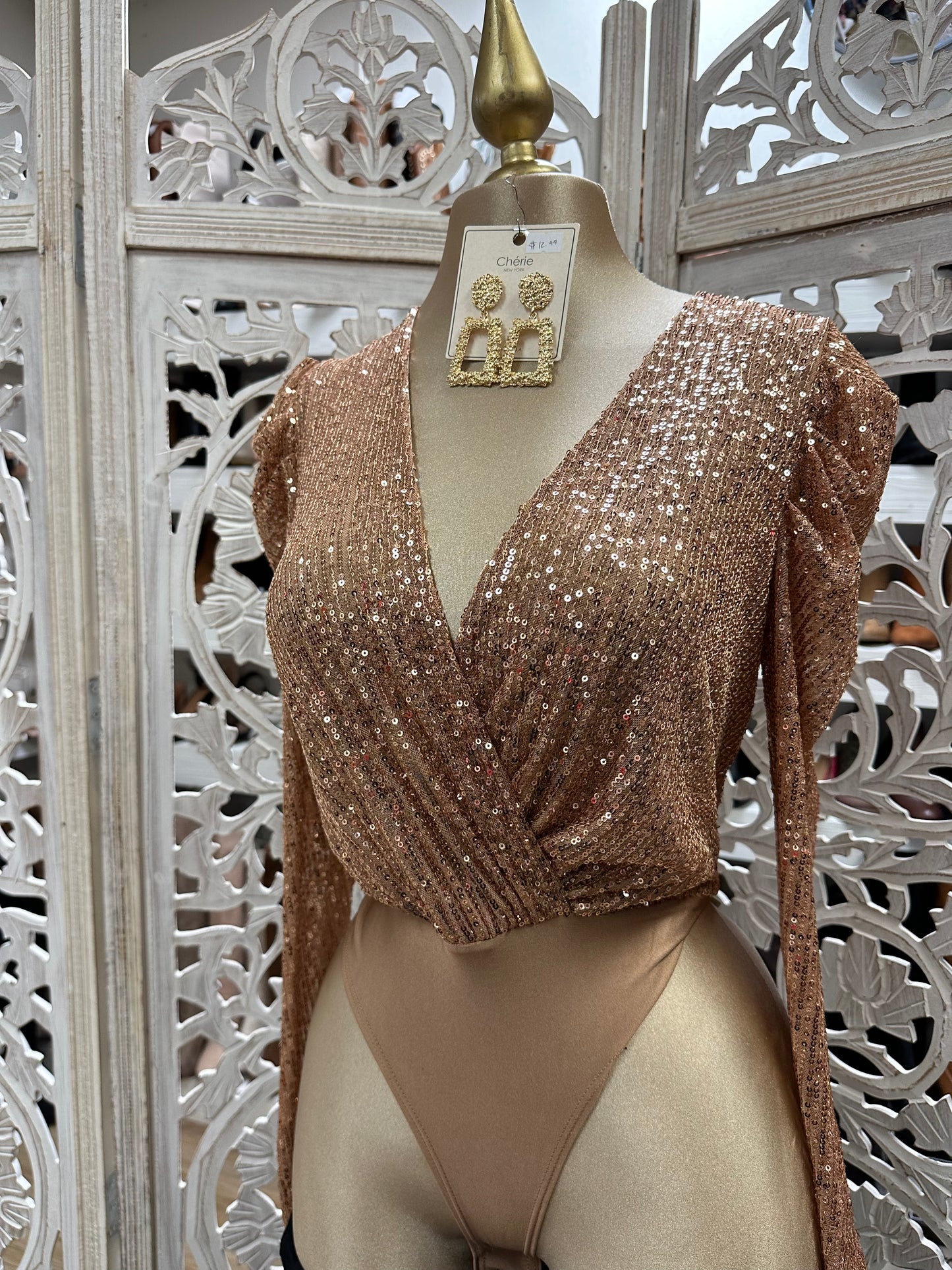 Wrapped Sequin Rose Gold Bodysuit