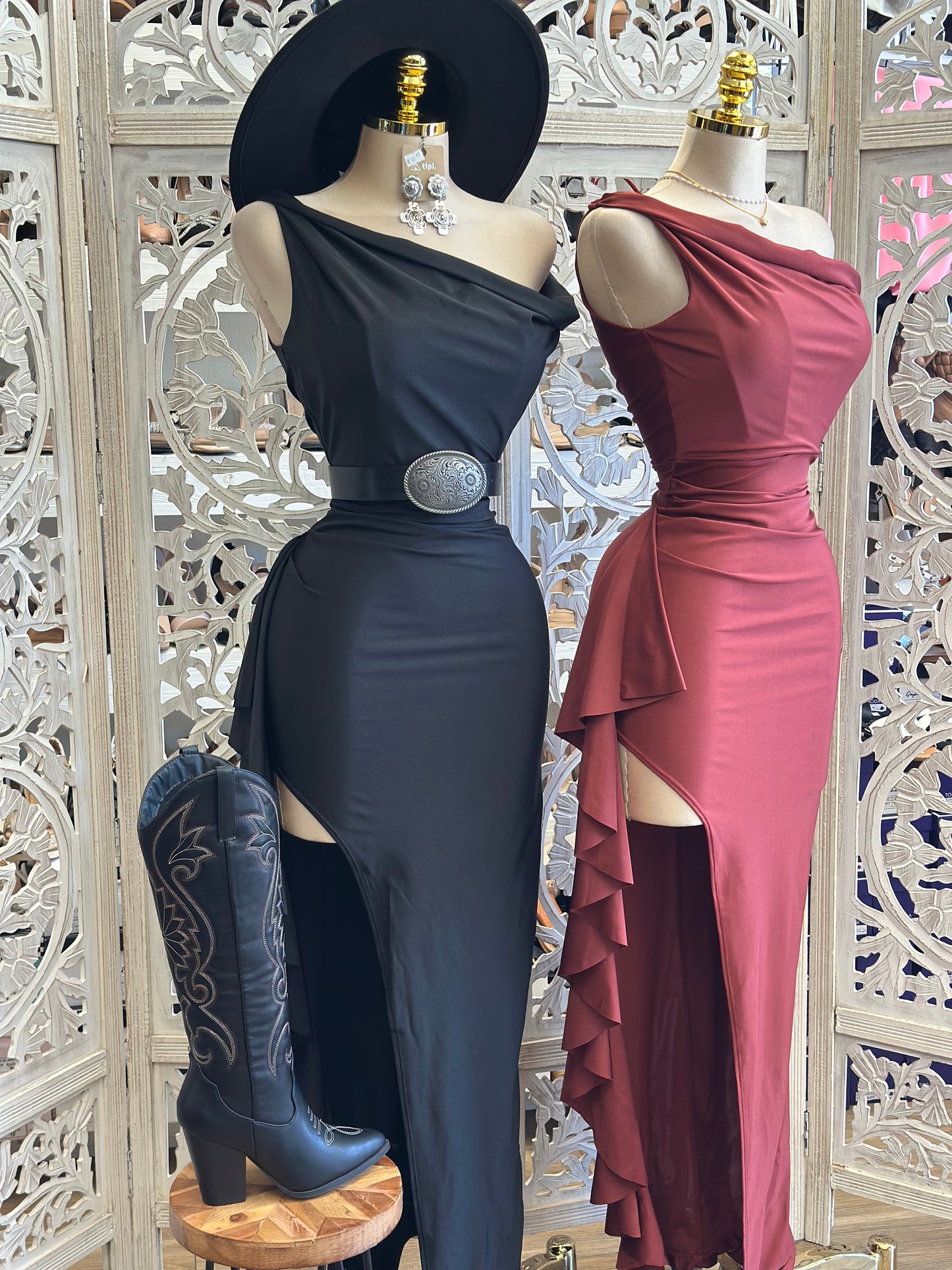 Asymmetrical Side Ruffle Dress - Estira, Stretchy