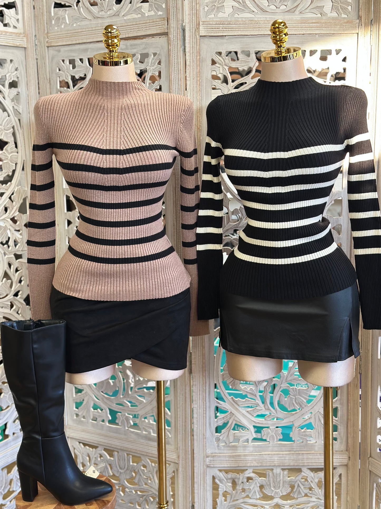 Striped Ribbed Asymmetrical Blouse- Estira, Stretchy