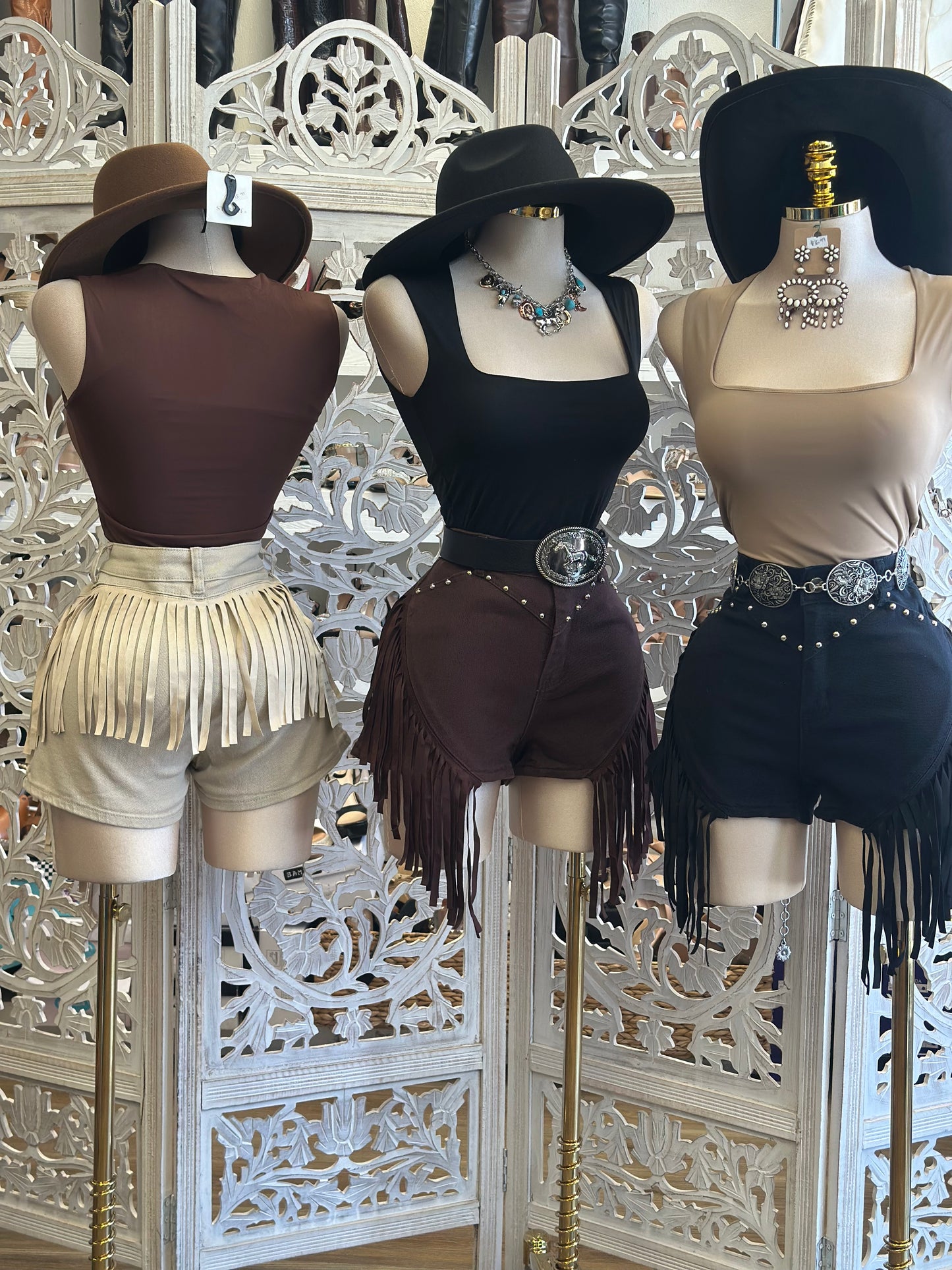 Studded Fringe Denim Shorts - Stretchy, Estira