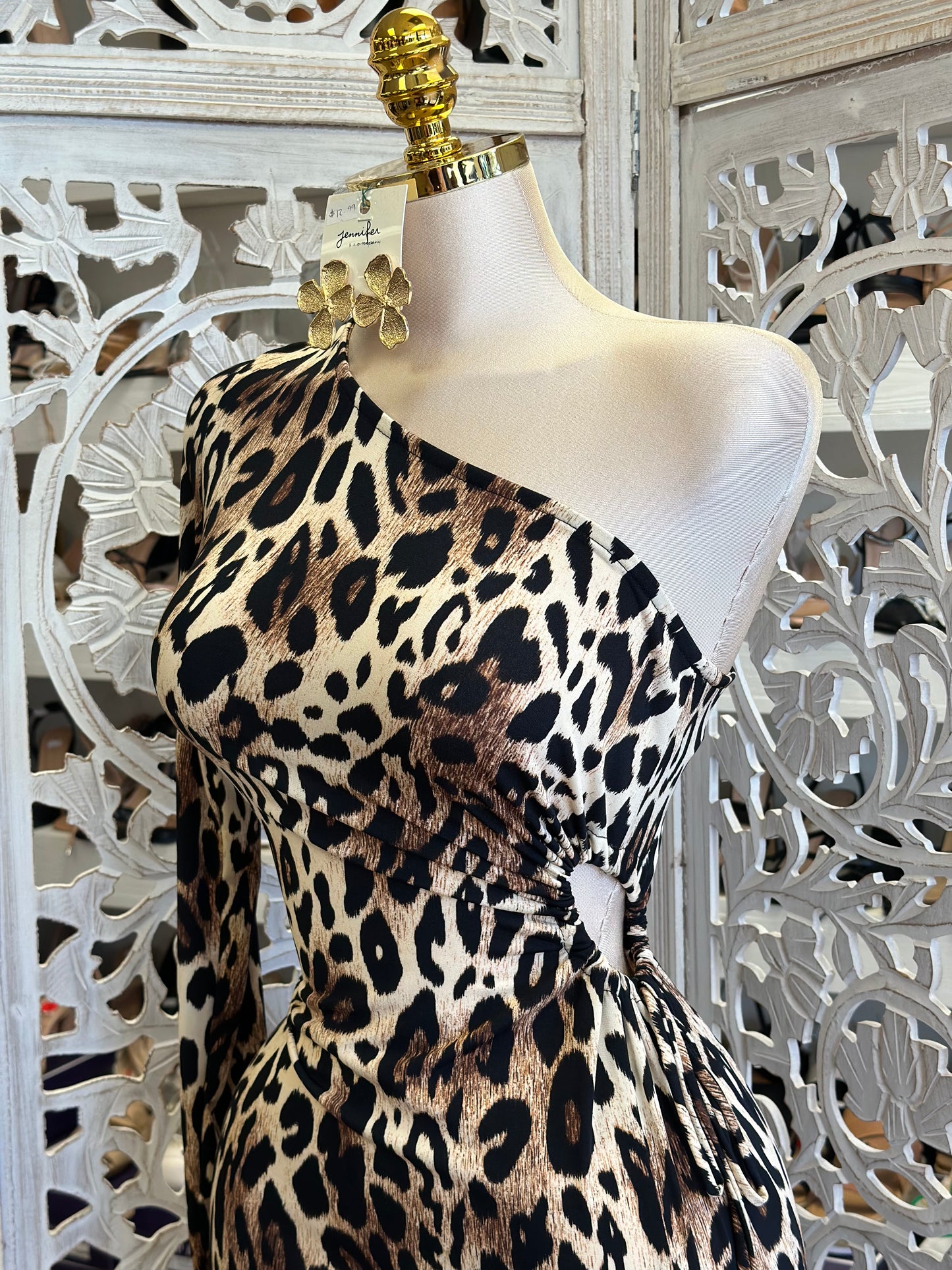 Cheetah Print One Sleeve Dress- Stretchy, Estira
