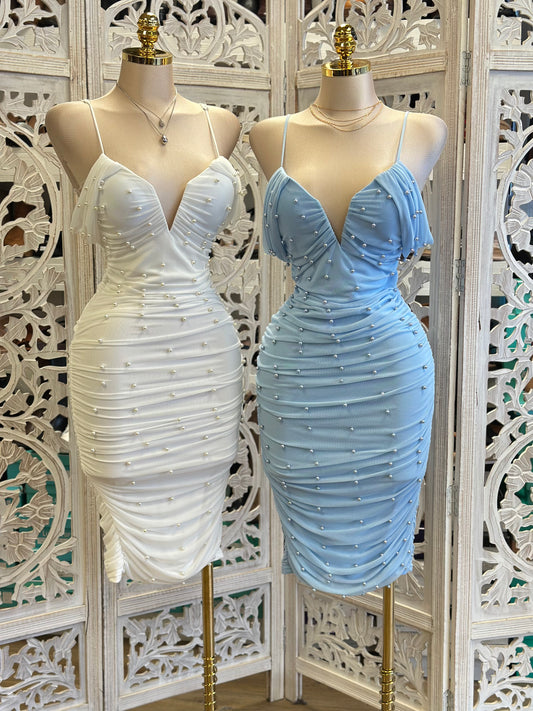 Embellished V Ruched Dress- Stretchy,Estira