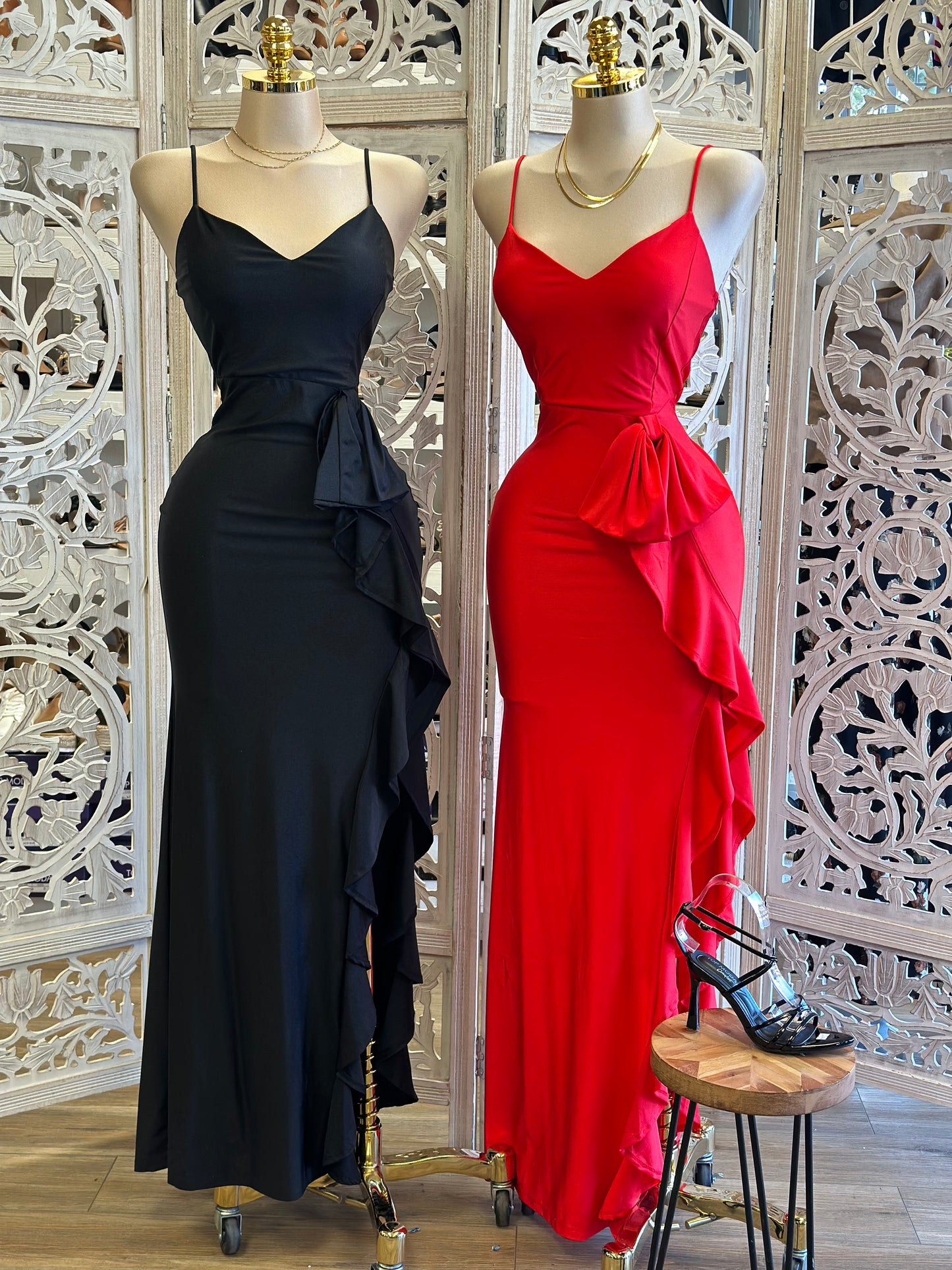 Ruffled Ribbon Formal Dress- Stretchy,Estira