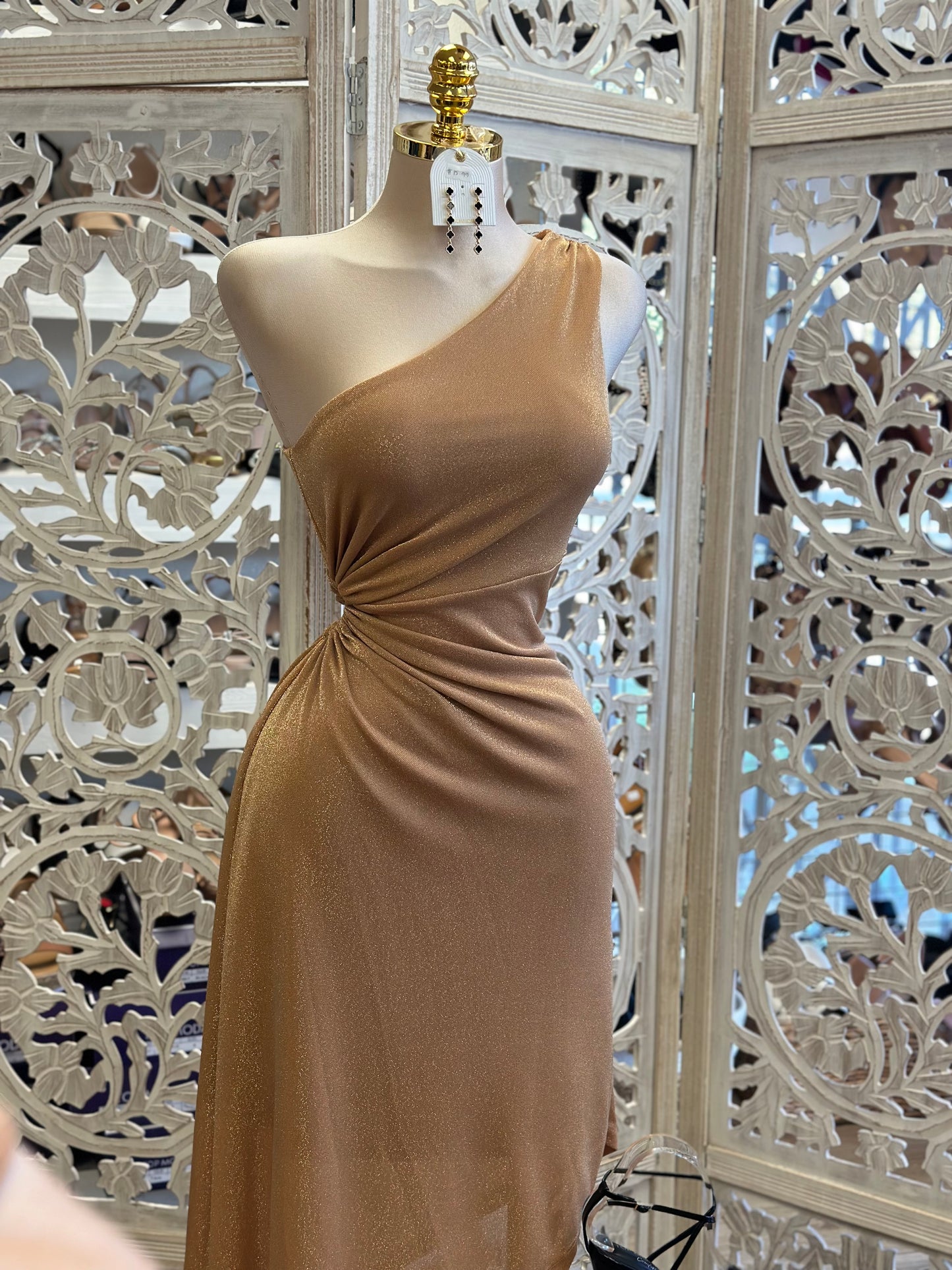 Gold Knotted Glitter Dress - Estira, Stretchy