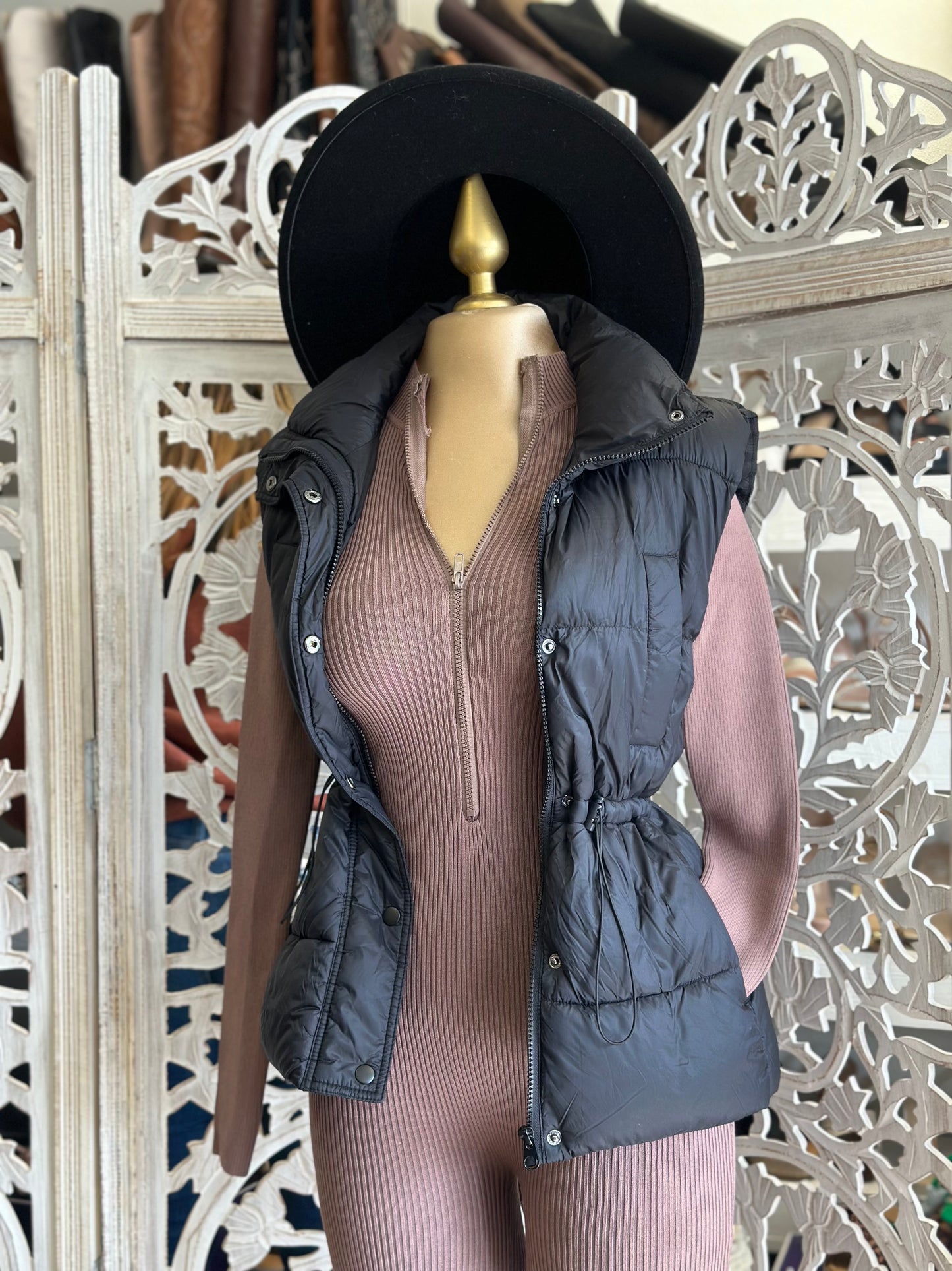 Black Puffer Vest Hip Length