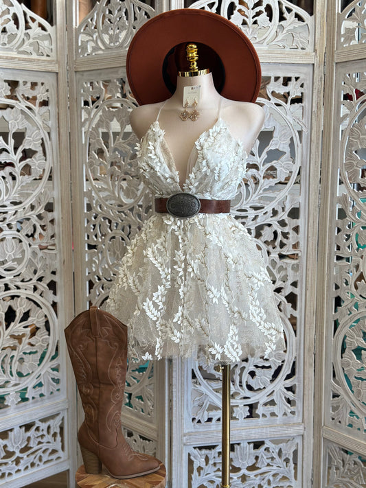 Floral Vine Poof Mini Dress- Not Stretchy, No Estira