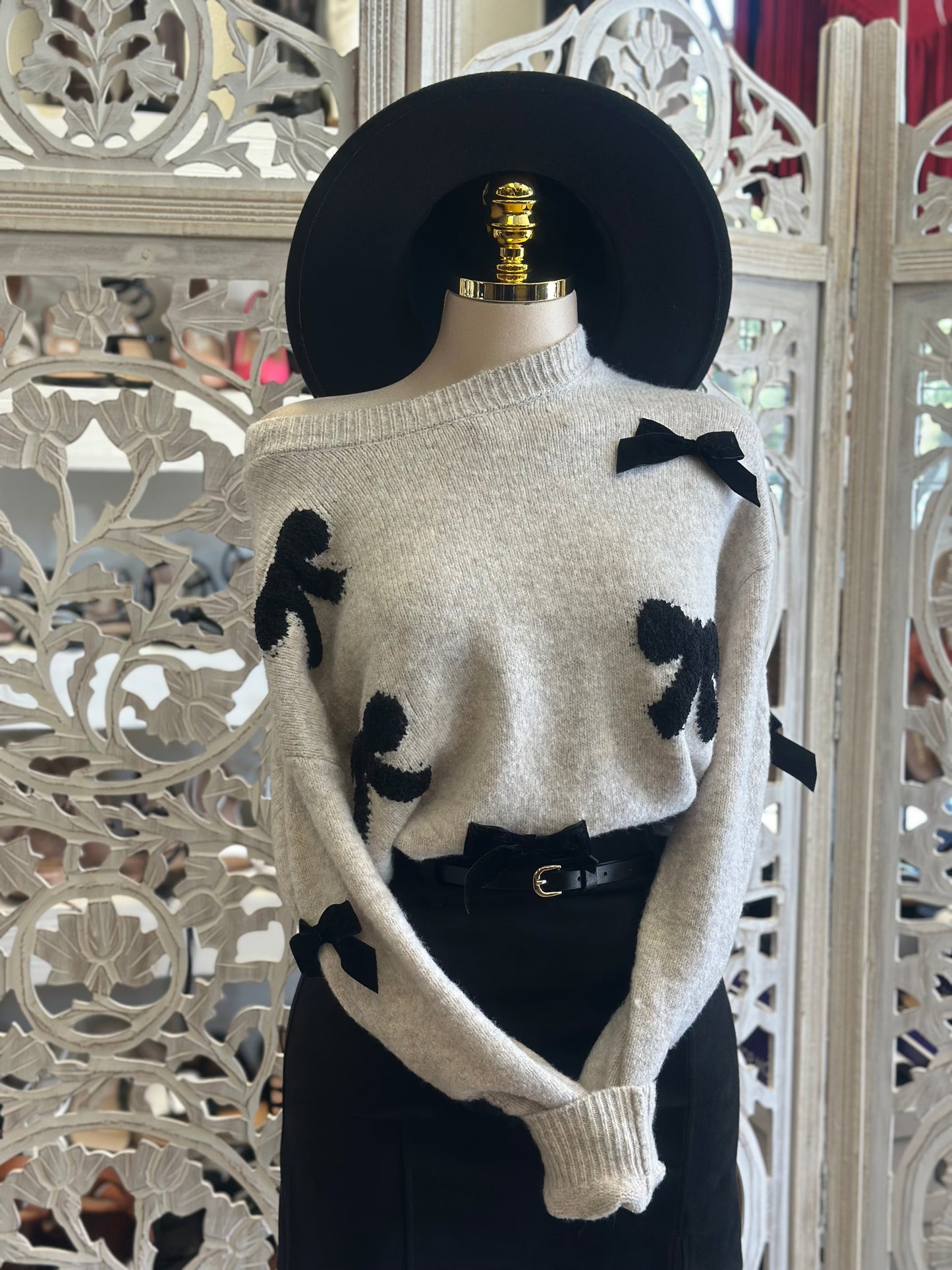 Black Ribbons Heathered Sweater