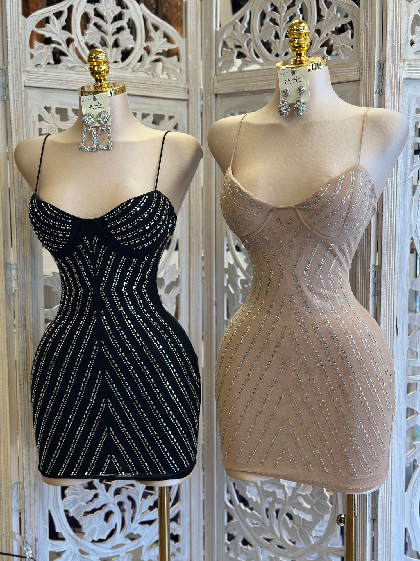Bedazzled Cami Mini Dress- Stretchy, Estira