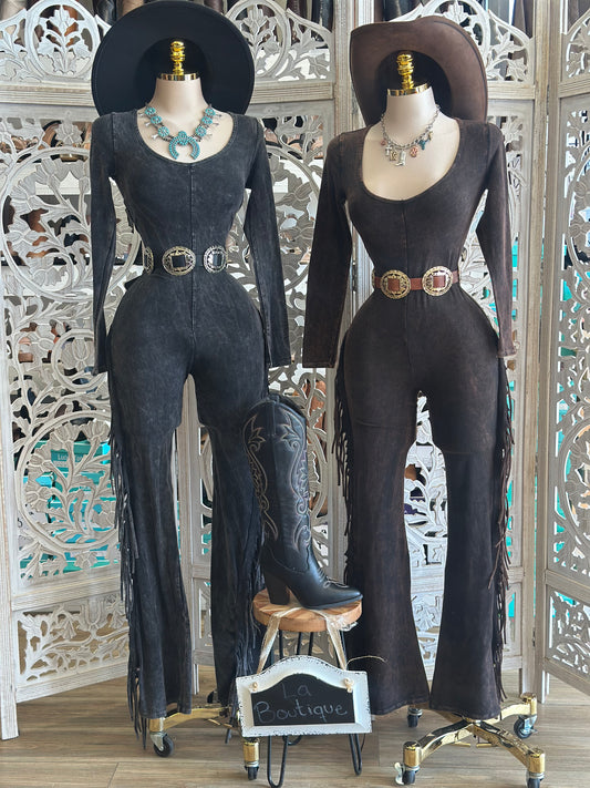 Fringe Washed Jumpsuit- Stretchy, Estira