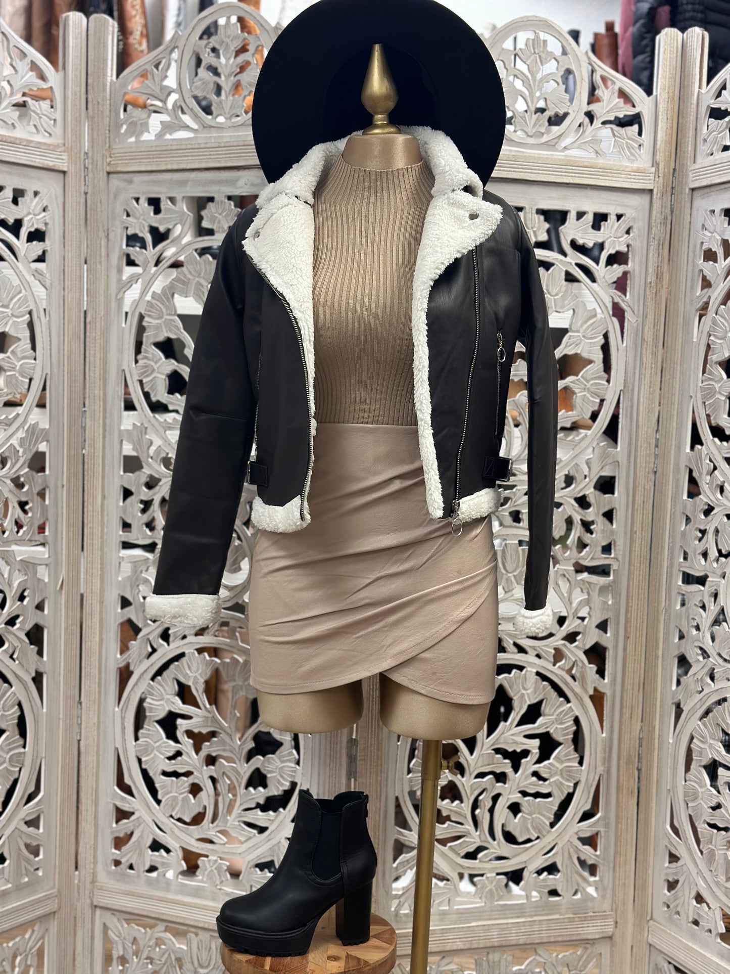 Sherpa Lined Faux Leather Jacket