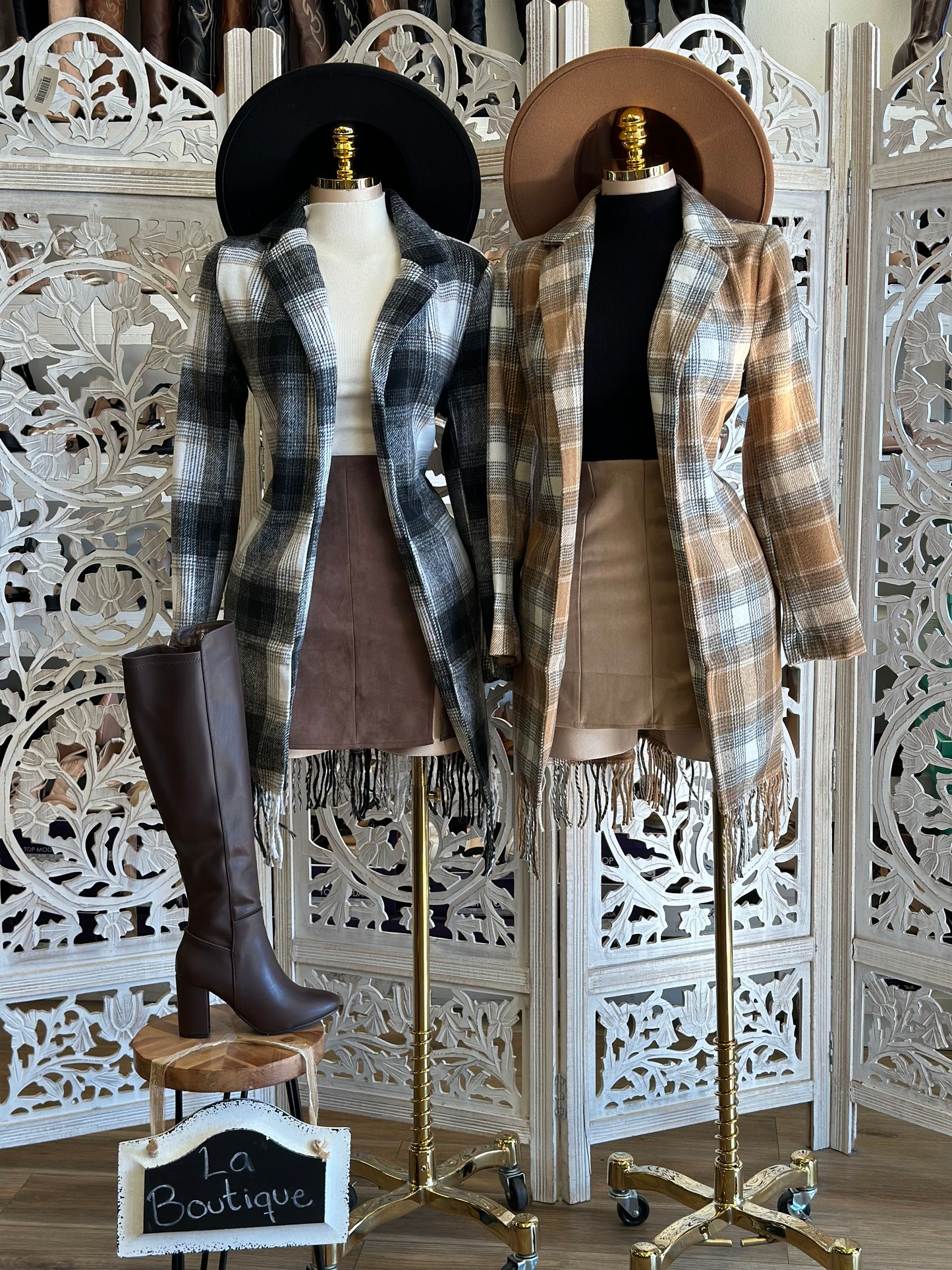 Fitted Plaid Midi Coat- Not Stretchy, No Estira