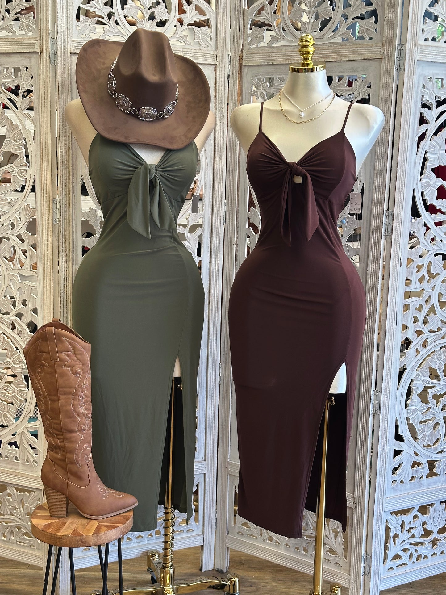 Keyhole Knotted Midi Dress- Estira, Stretchy