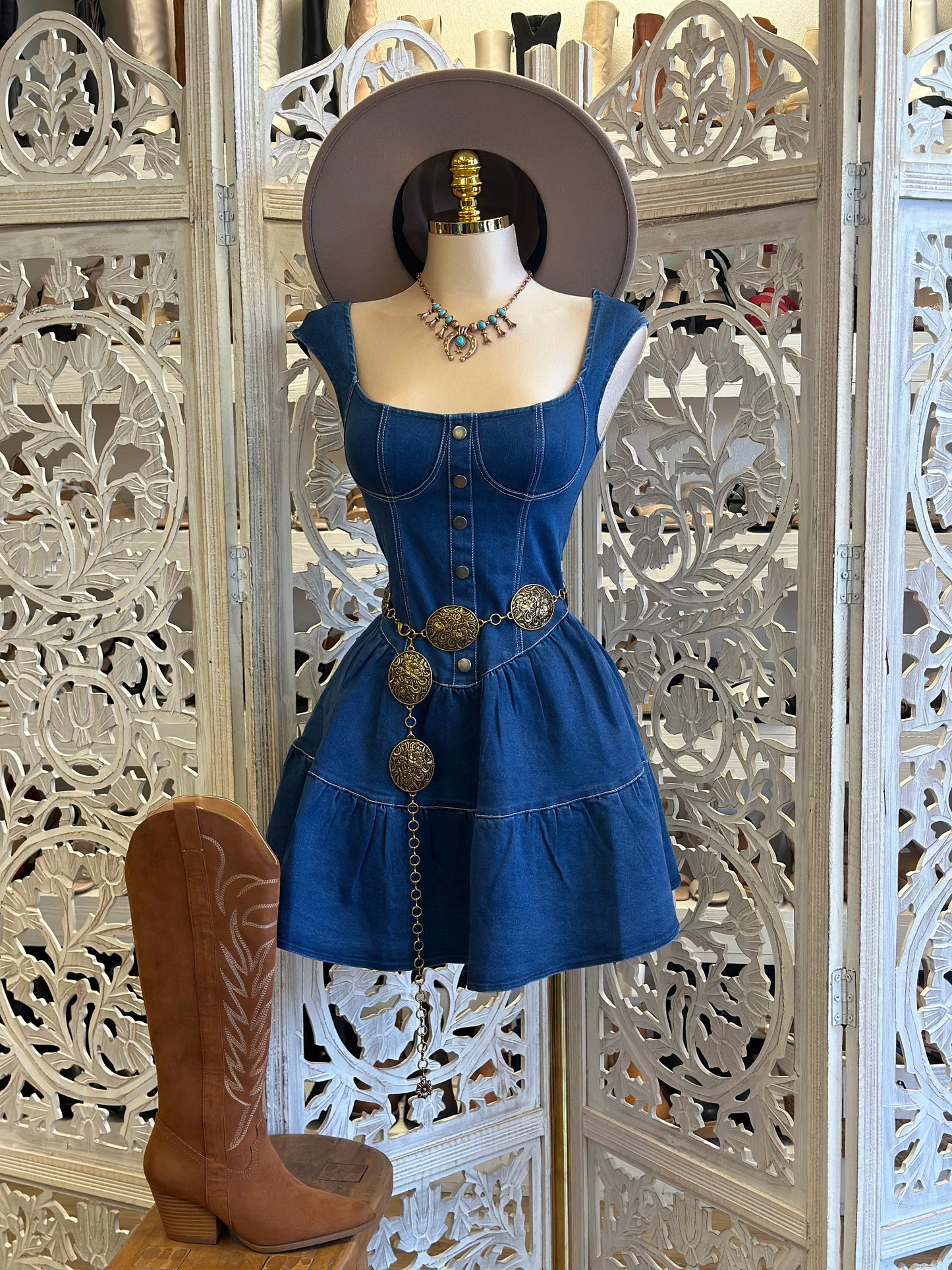Denim Flared Tierd Mini Dress- Stretchy
