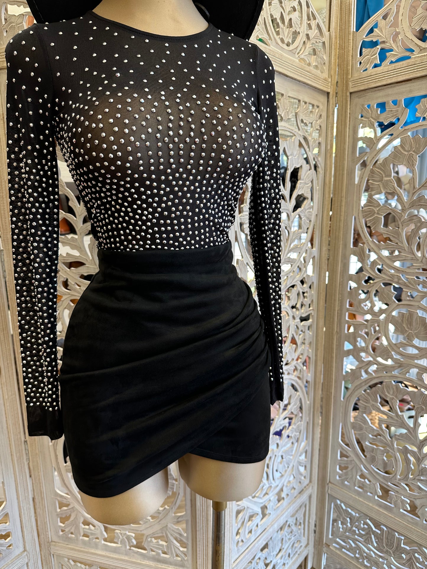 Mesh Rhinestone Detail Bodysuit