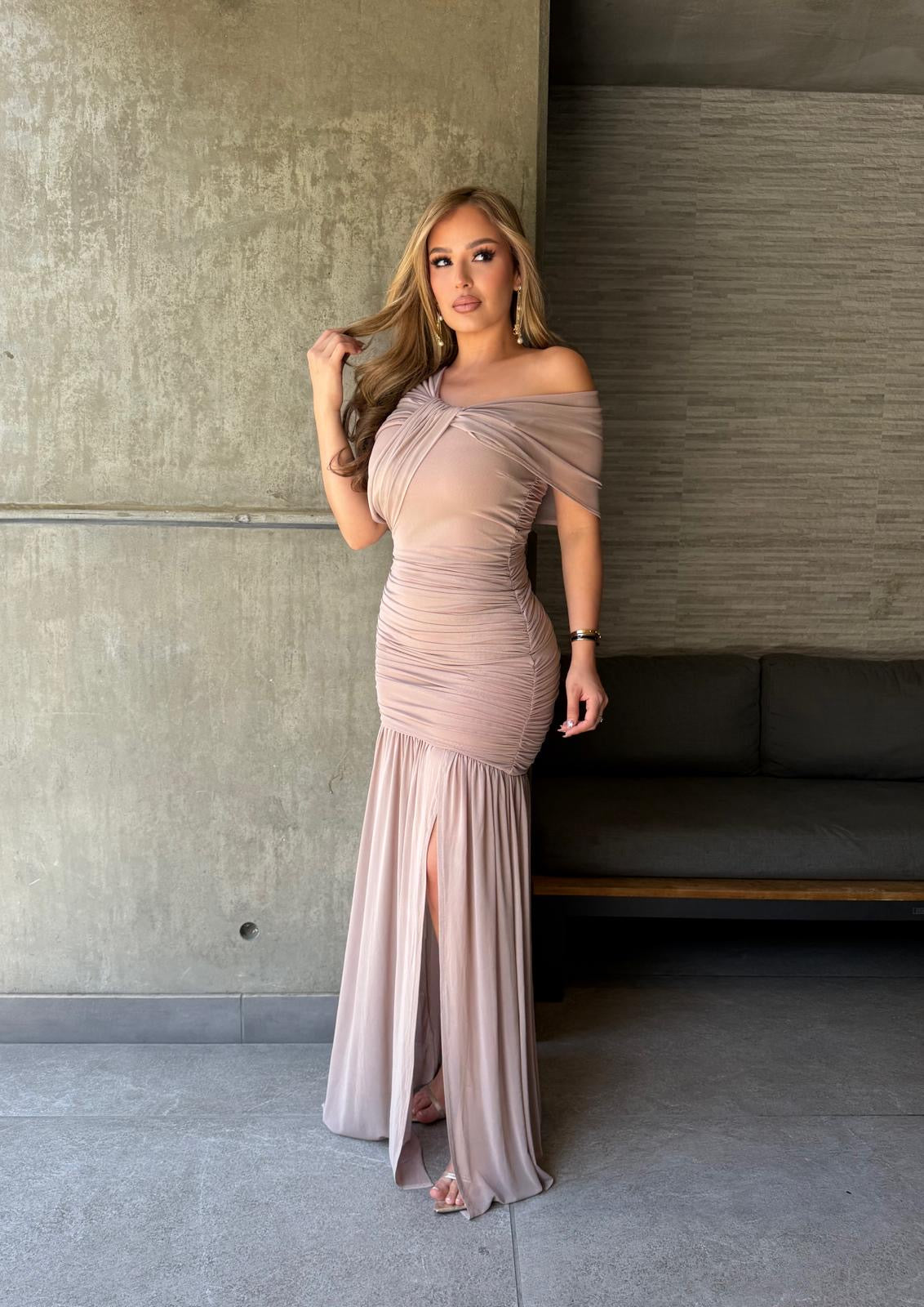 Mauve Twist Maxi Dress- Estira, Stretchy