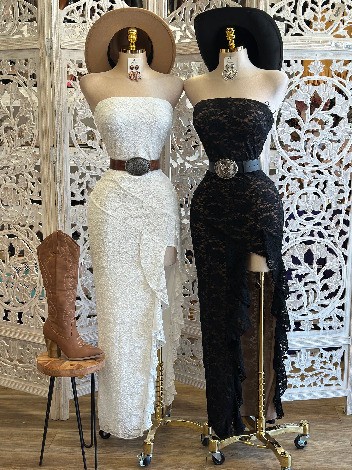 Lace High Slit Strapless Dress- Stretchy, Estira