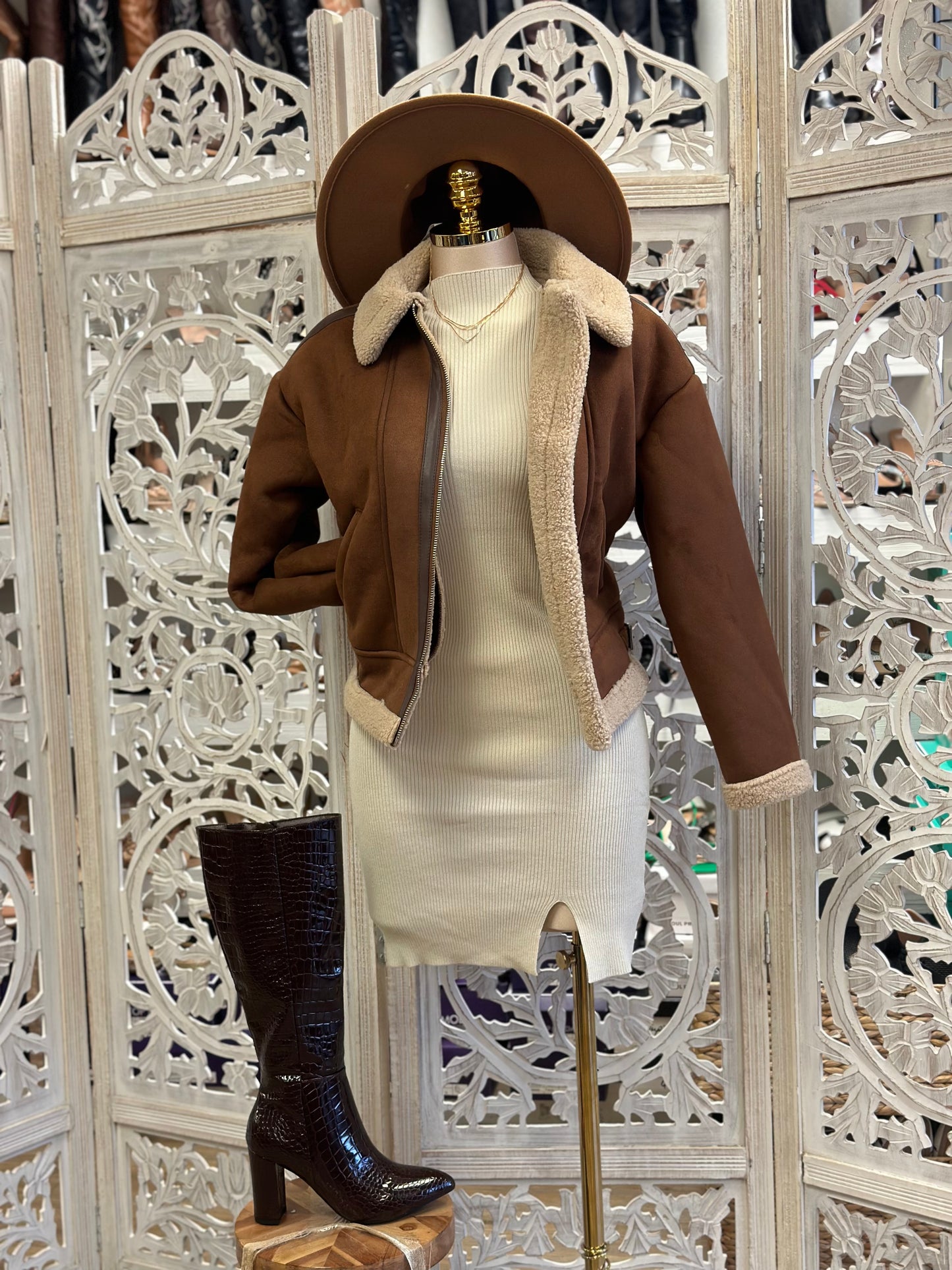 Brown Suede Sherpa Lined Jacket